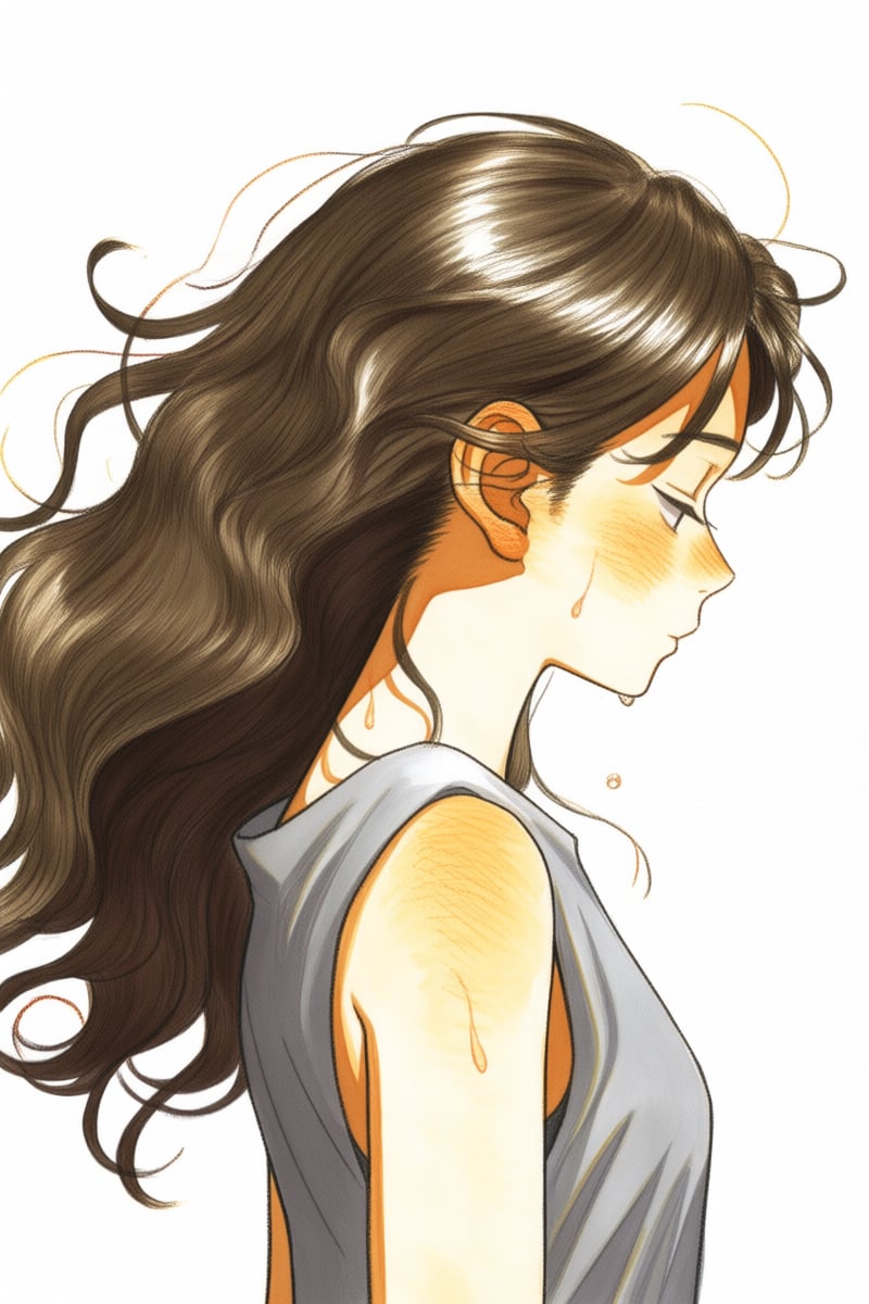 @nnsst,  The image is a drawing of a young woman viewed from the side,  facing left. She has long by Praelatus on Tensor.Art