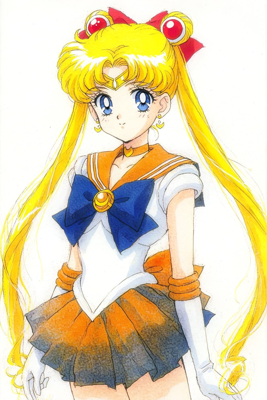 This is a digital anime-style drawing of Sailor Moon,  a character from the series "Sailor Moon." She has long,  flowing b...