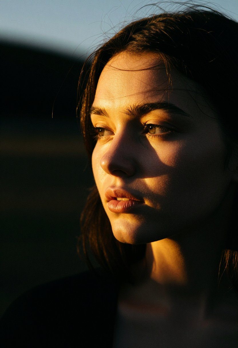 cinelightX,  close portrait at sunset,  dramatic golden light from side by Pongmontree on Tensor.Art