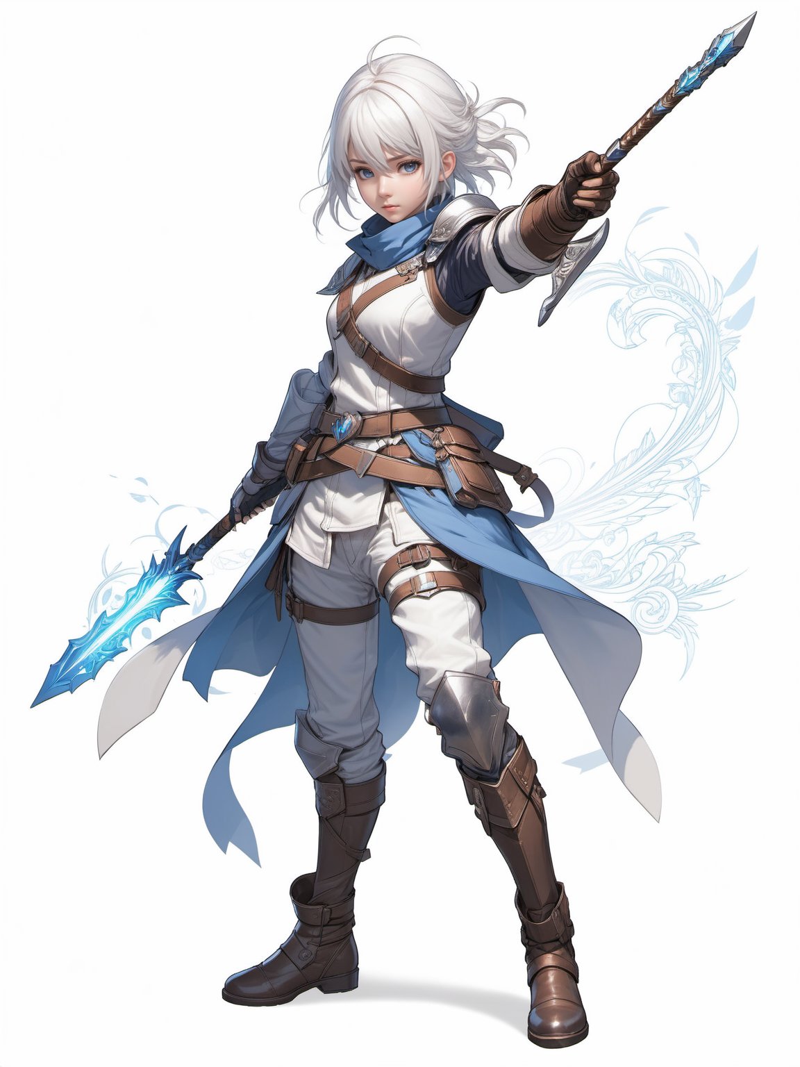 masterpiece:1.2, best quality),(intricate details),sketch,solo,(((boy))),game character, original design,(intricate details),sketch 1girl, weapon, staff,weapon,holding weapon,white background,looking at viewer, boots,simple background, full body, standing, gauntlets,fighting stance, pants,