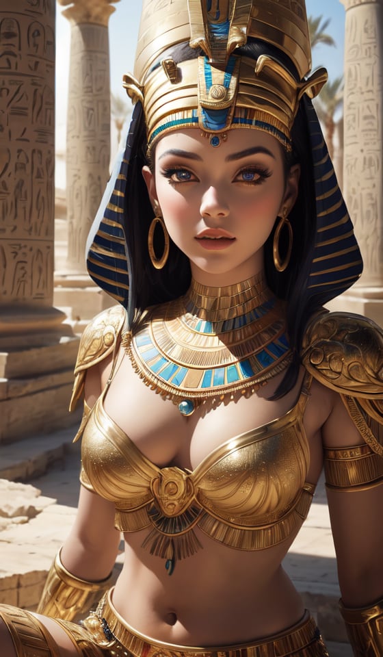 fullbody shot,  A stunning intricate full color portrait of young woman as,  (the ancient egyptian queen) by Beone21 on Te...