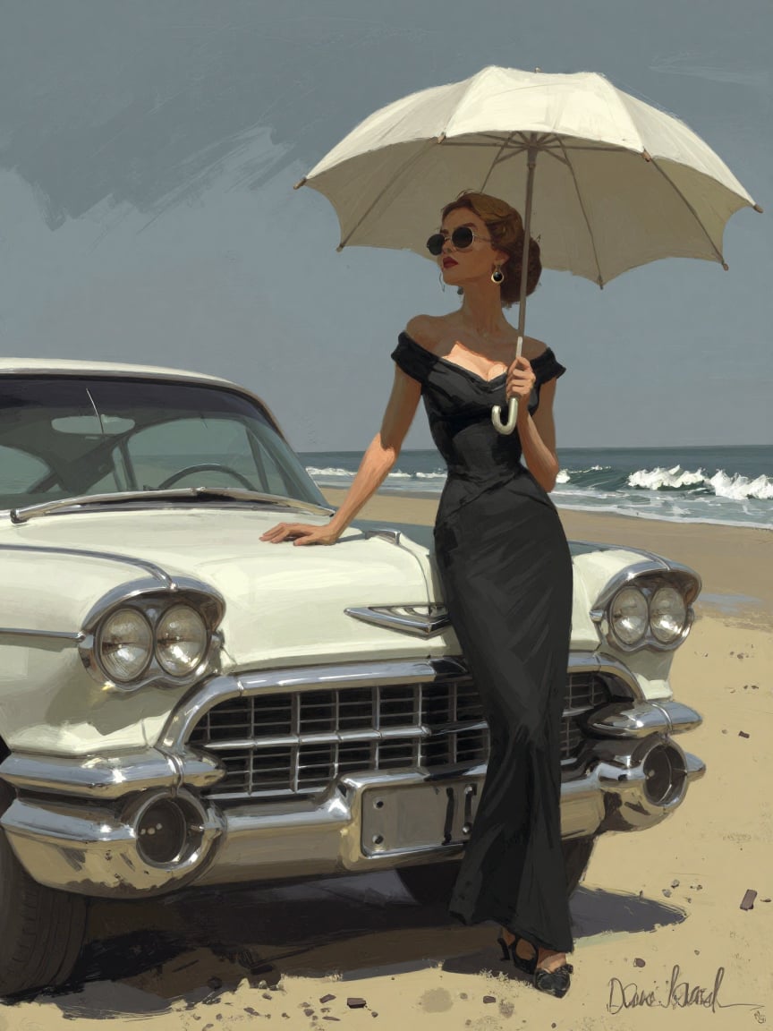 Bradhamel art style. In this evocative cinematic frame,  a poised woman with sun-kissed brunette hair swept into an elegan...