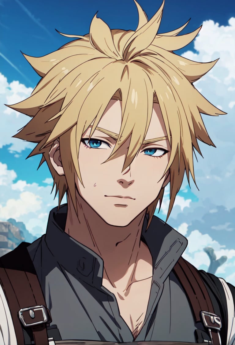 masterpiece,  best quality, anime screencap, 1boy,cloud strife,