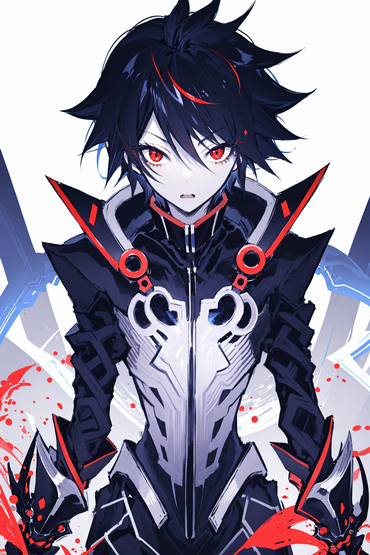 solo, 1boy, male focus, black hair, blood, red eyes, looking at viewer //////////   <lora:saki2-000282:1>