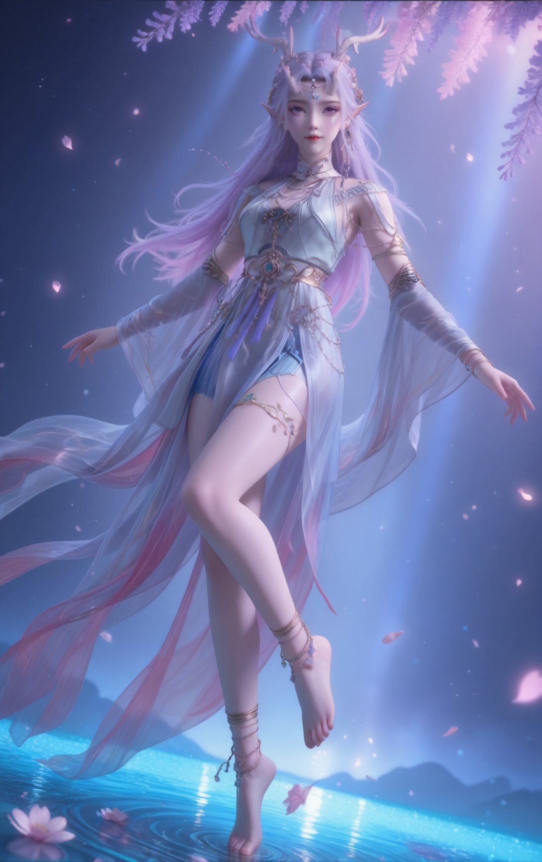 fengny,  long flowing lavender hair,  deer antlers by 桐锅啦 on Tensor.Art