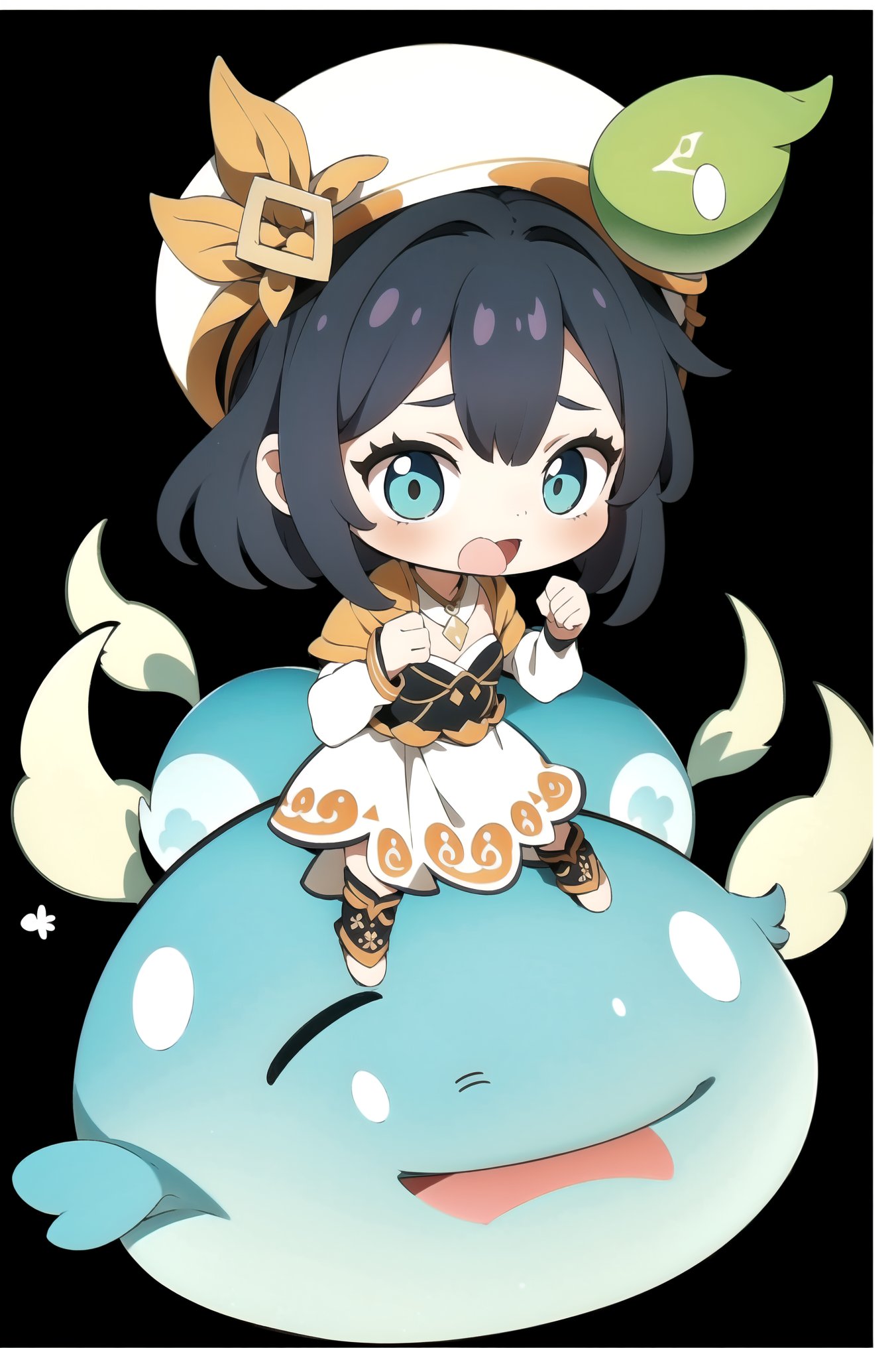 1girl, solo, (wearing a white slime hat:1.3), cute, chibi,