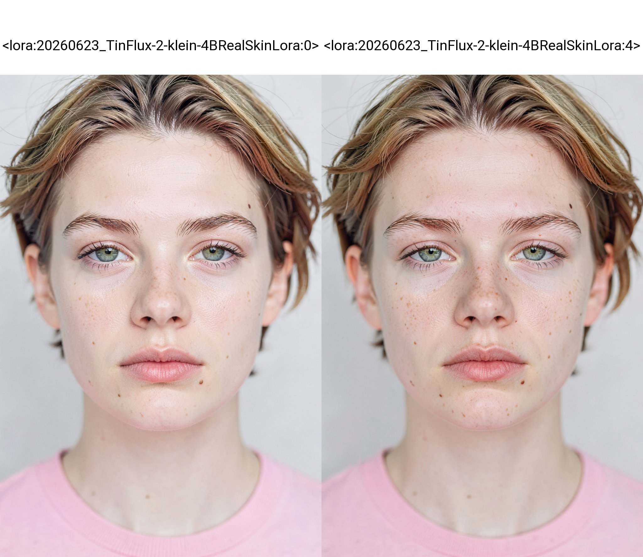 This is a close-up photograph of a young Caucasian woman with light skin. She has short,  light brown hair that is slightl...