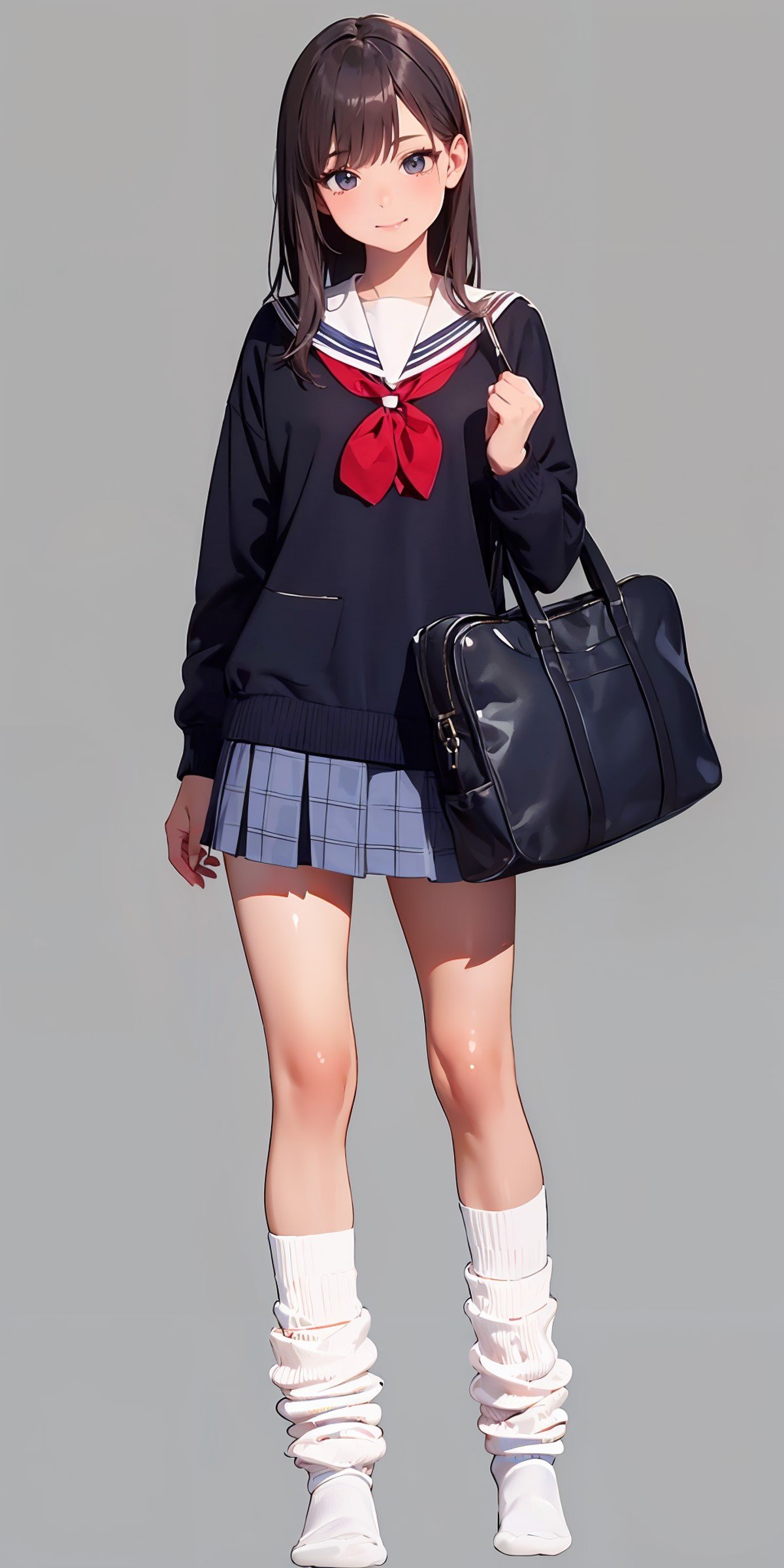 masterpiece,ultra-detailed,best quality,8K,illustration,cute face,clean skin ,shiny hair,girl,simple background,,<lora:loose socks_SD_V1.0:0.6>  jyojifuiu,school uniform, loose socks,full body