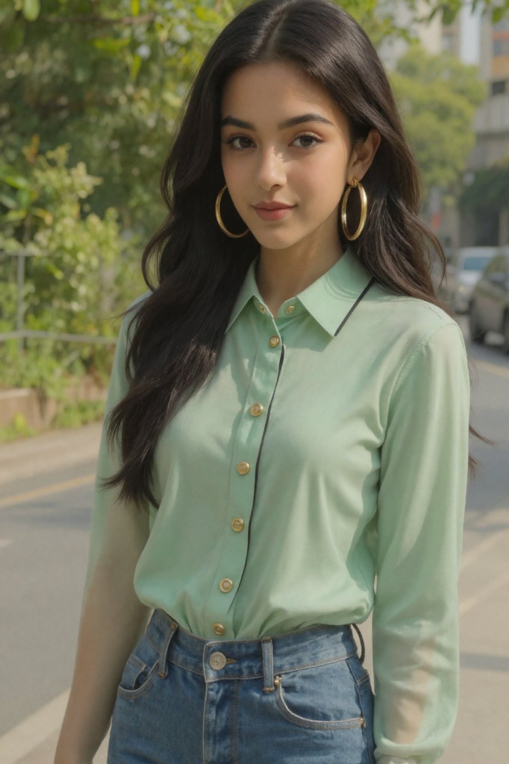 Photograph of a young woman with long,  wavy black hair,  light olive skin by 天TIN on Tensor.Art