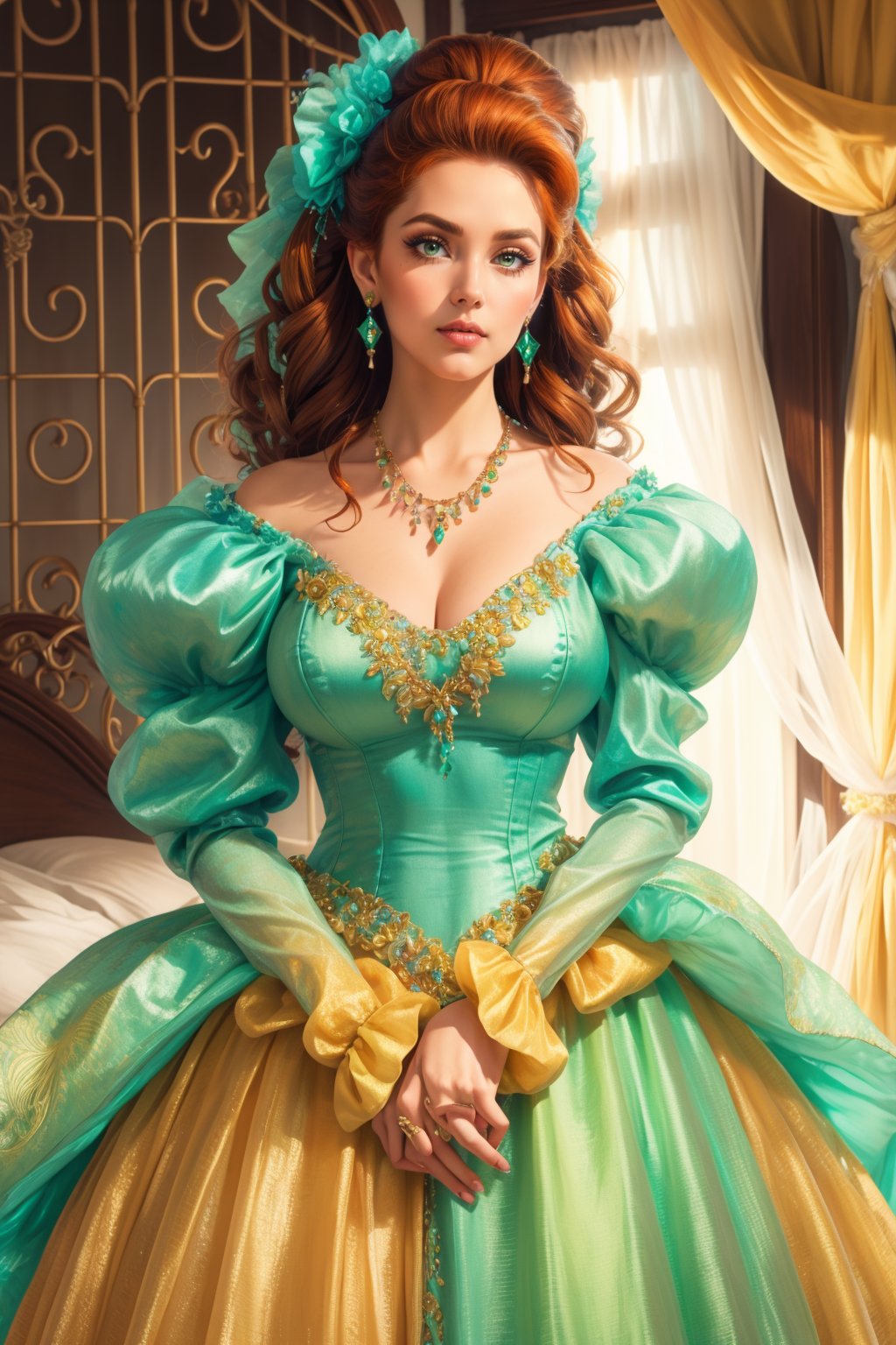 adult beautiful tall woman,  (ginger hair) (voluminous puffy sleeves) ,  solo by miaomiao on Tensor.Art