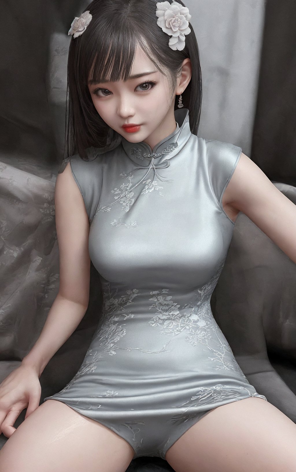 1 girl,Dressed,Grey,Cheongsam, <lora:buliao_20240510173507-000010:0.6>