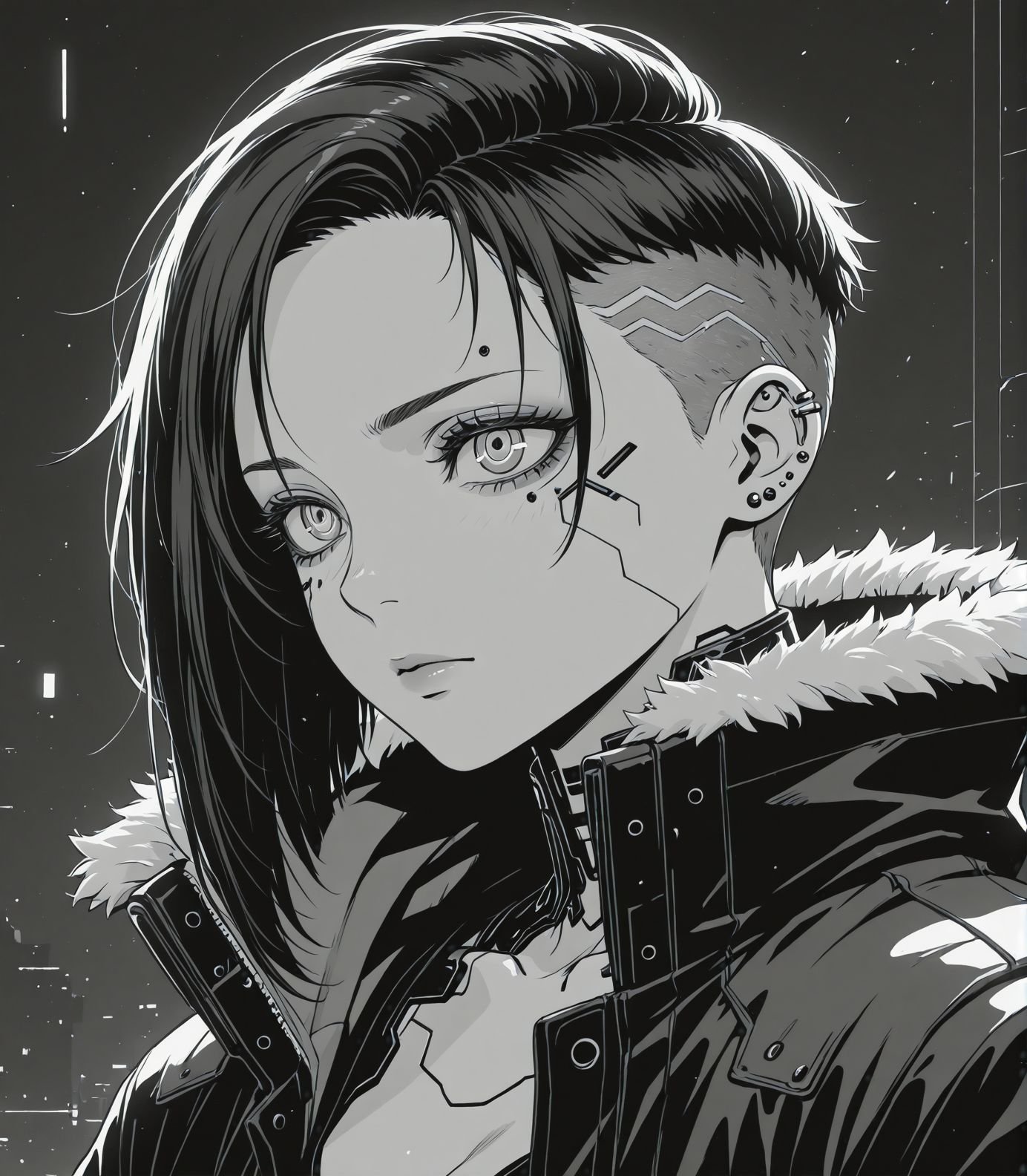 masterpiece,  best quality,  cyberpunk hacker girl in neon-trimmed jacket by inknoir on Tensor.Art