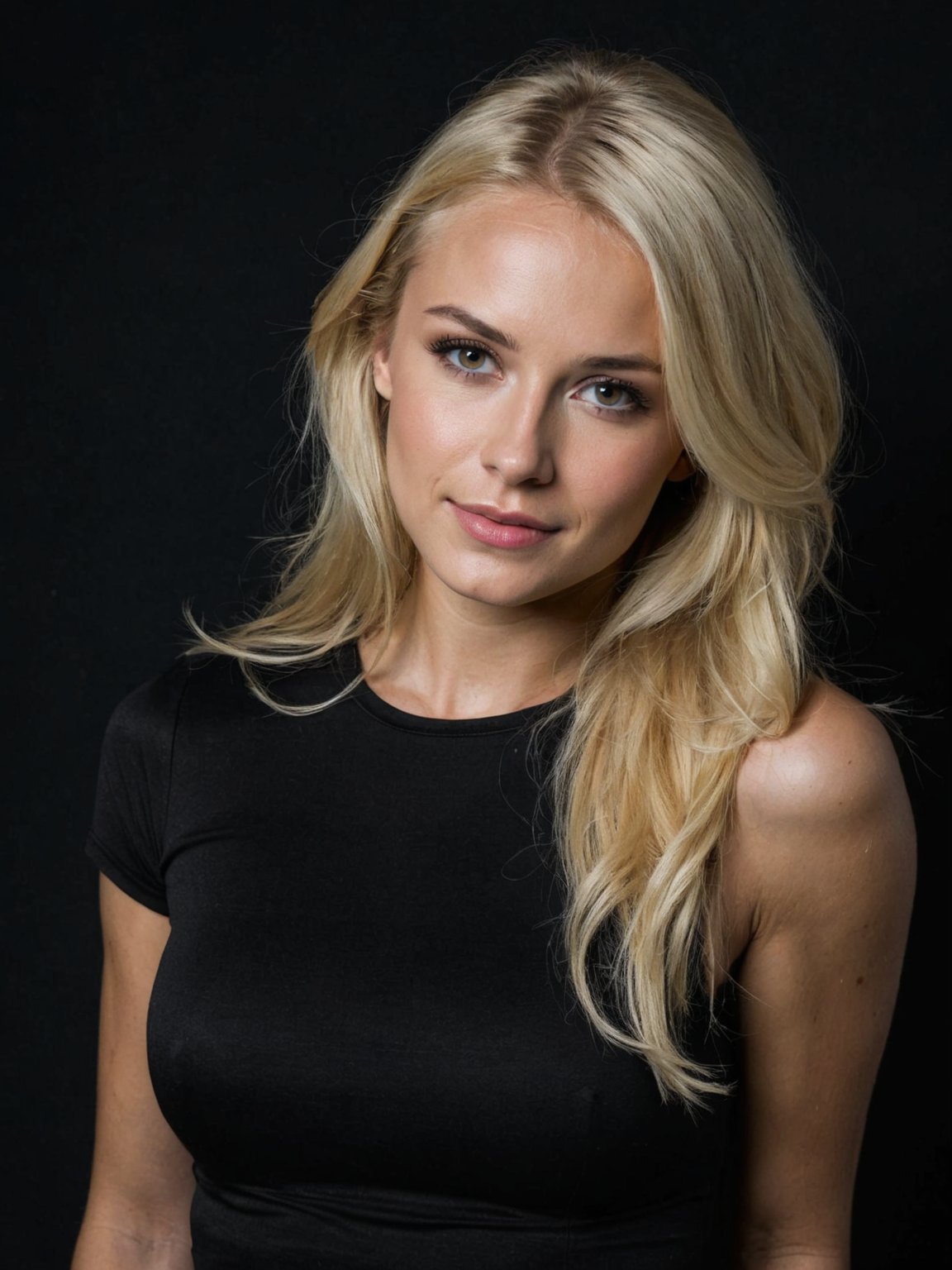 super cute blond woman in a dark theme