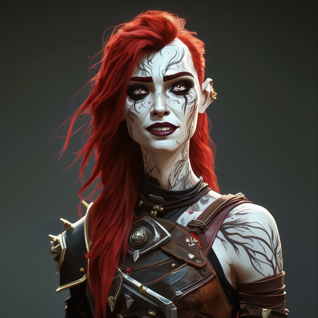 Highly detailed,  image in ARCSV1 style that features A extremely Pale woman with skin white as snow and long red hair,  w...
