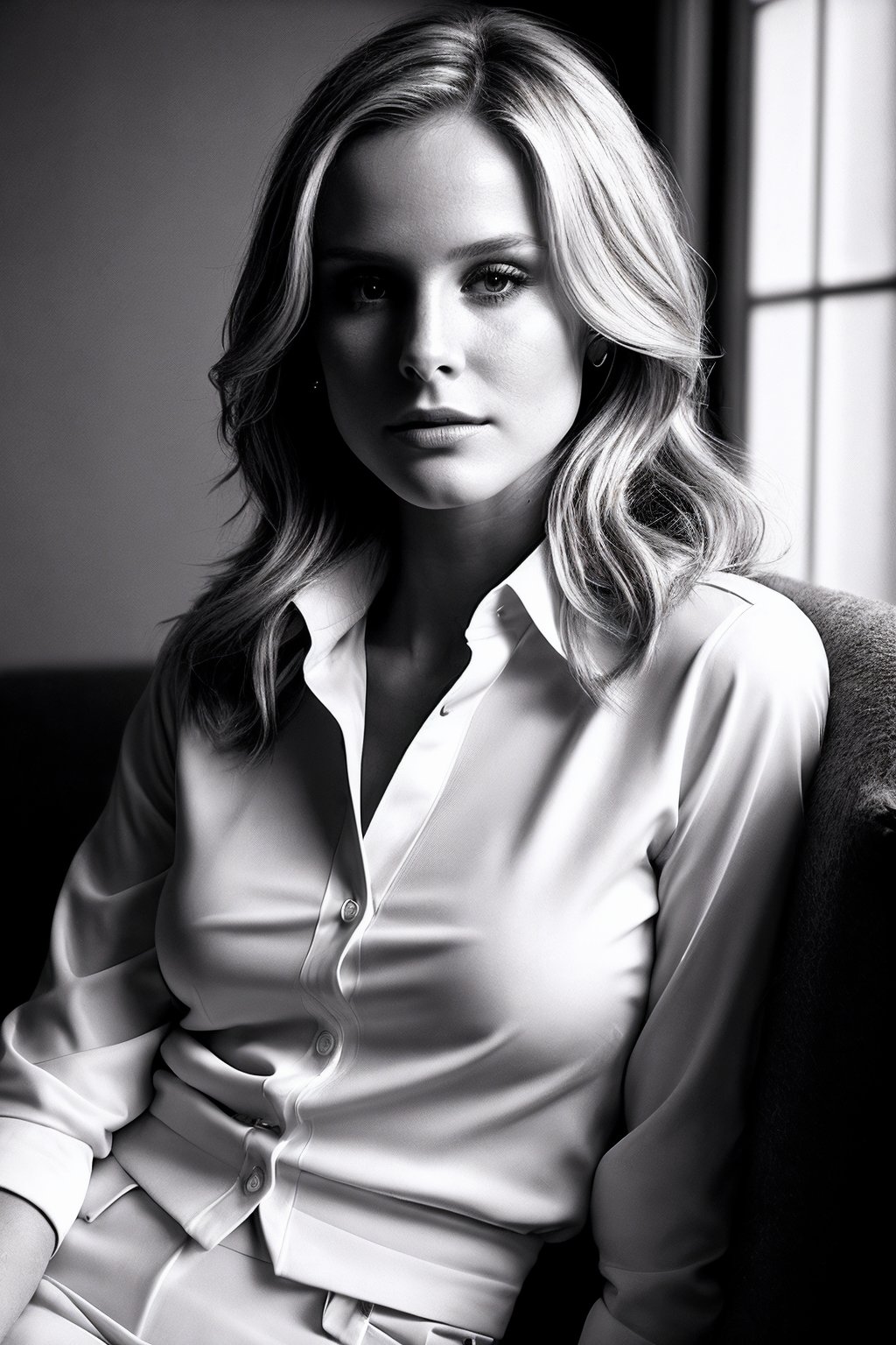 KristenB_SoloTI_v1,  (In a dark,  fitted jacket over a simple blouse by Solo on Tensor.Art