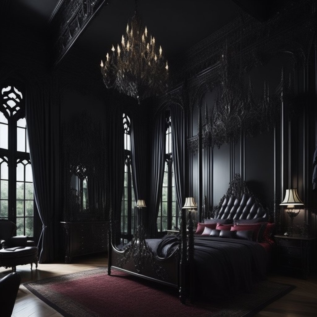 <lyco:Gothic_style_interior_design_Sa_May:1.0>  Gothic style interior design of bedroom