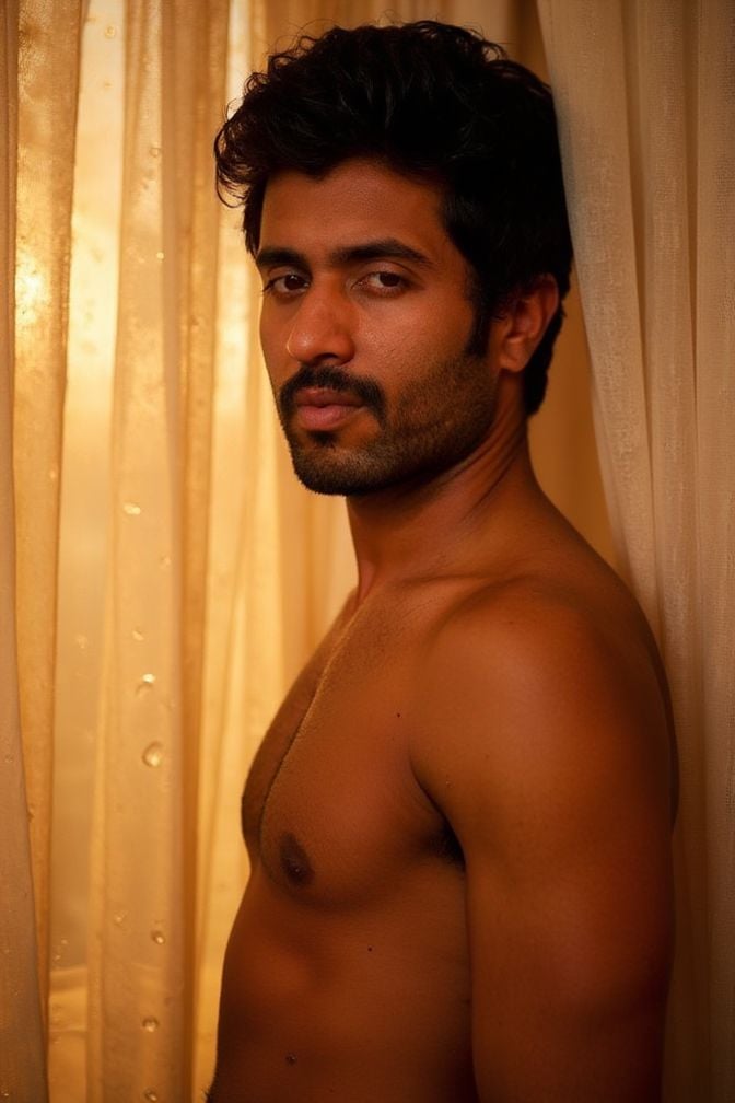 Vijay Devarakonda ,  professional photo with an analog Canon photo camera,  making erotic photo-shots for gay magazine. wa...
