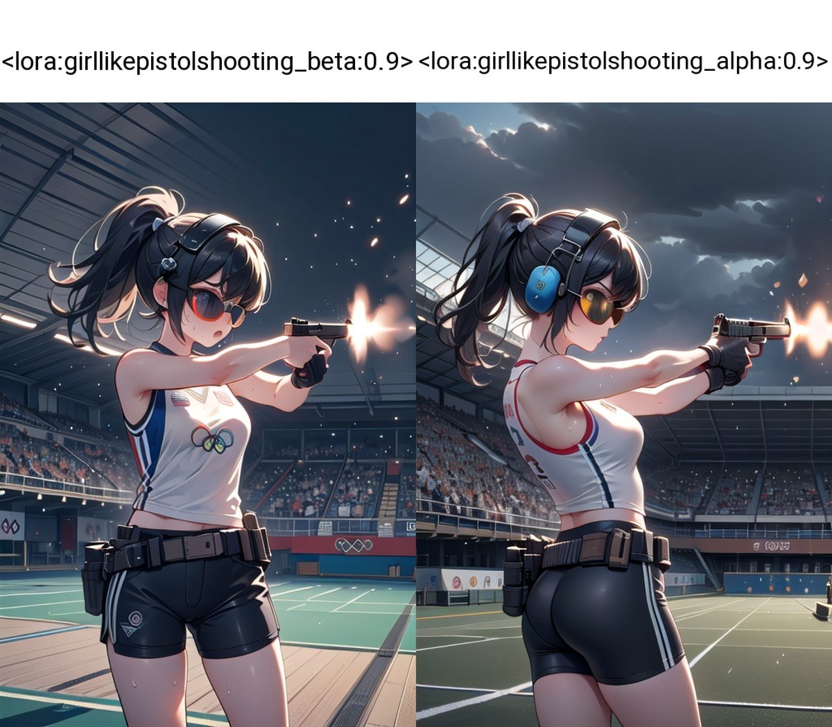 ((pistol shooting)),  ((firing range)),  (holding air handgun) by 鬼畫符 on Tensor.Art