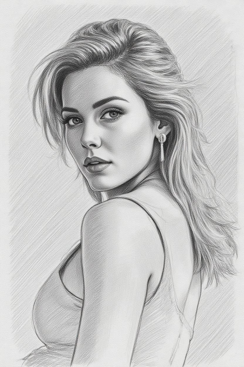 { "prompt": "Graphite portrait of a woman looking away.",  "person": "Woman with high cheekbones and wind-swept hair.",  "...