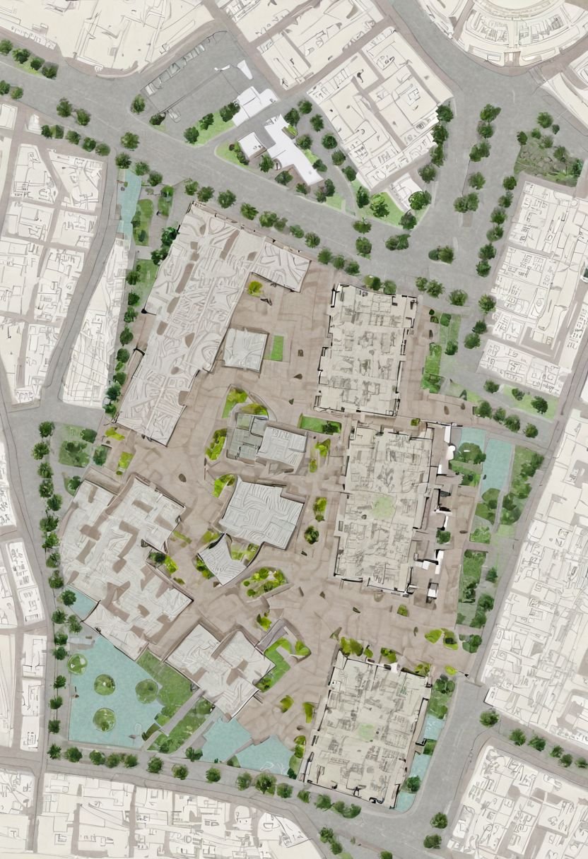 area|path|landmark|landscape|square|edge|axis_site plan:1.5,  Geometric patterns,  Dark brown and green color by HHM on Te...