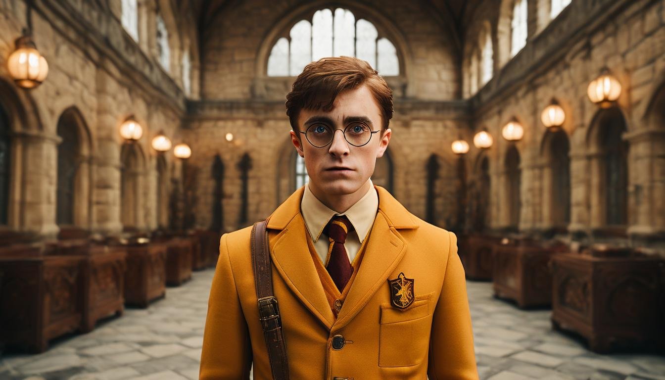 cinematic photo Harry Potter in a castle ,  35mm photograph,  film by CAPCAY on Tensor.Art