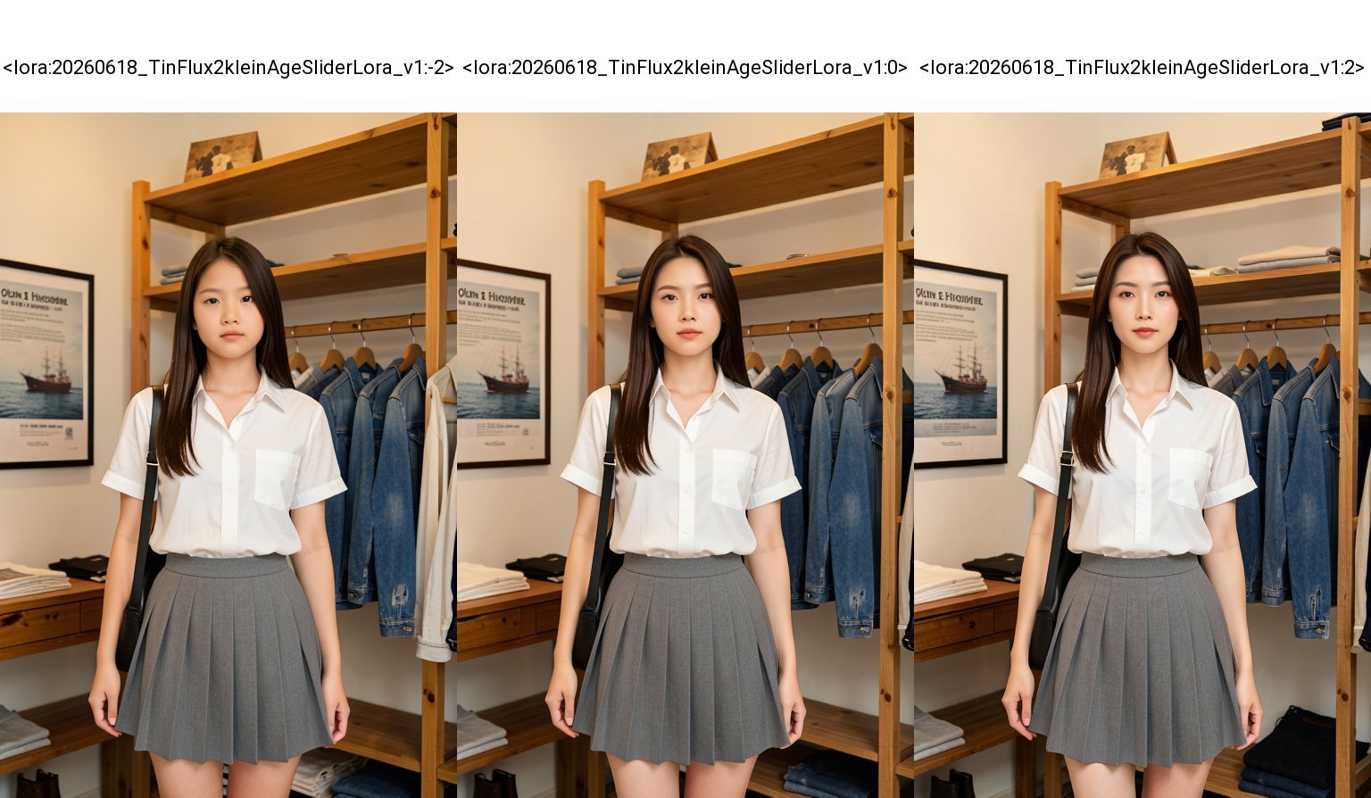 The image is a high-resolution photograph of an East Asian woman standing indoors,  likely in a store or boutique. She has...