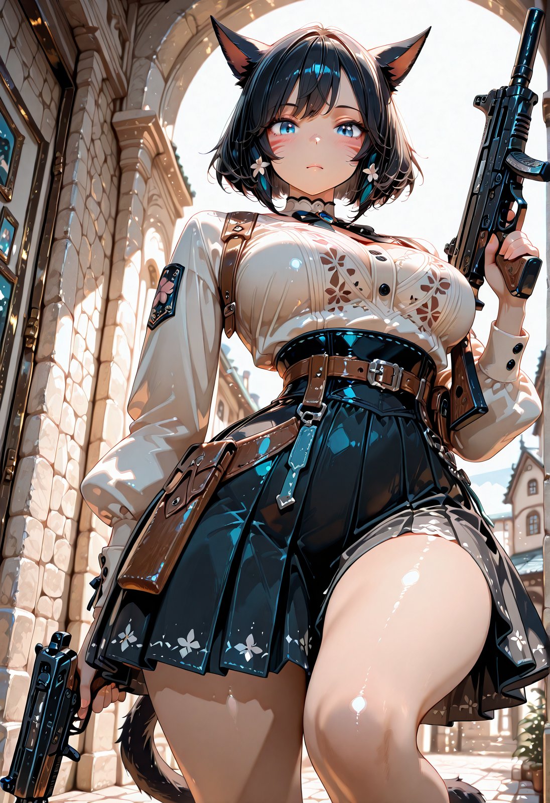 1girl,  holding gun,  submachine gun by miaomiao on Tensor.Art