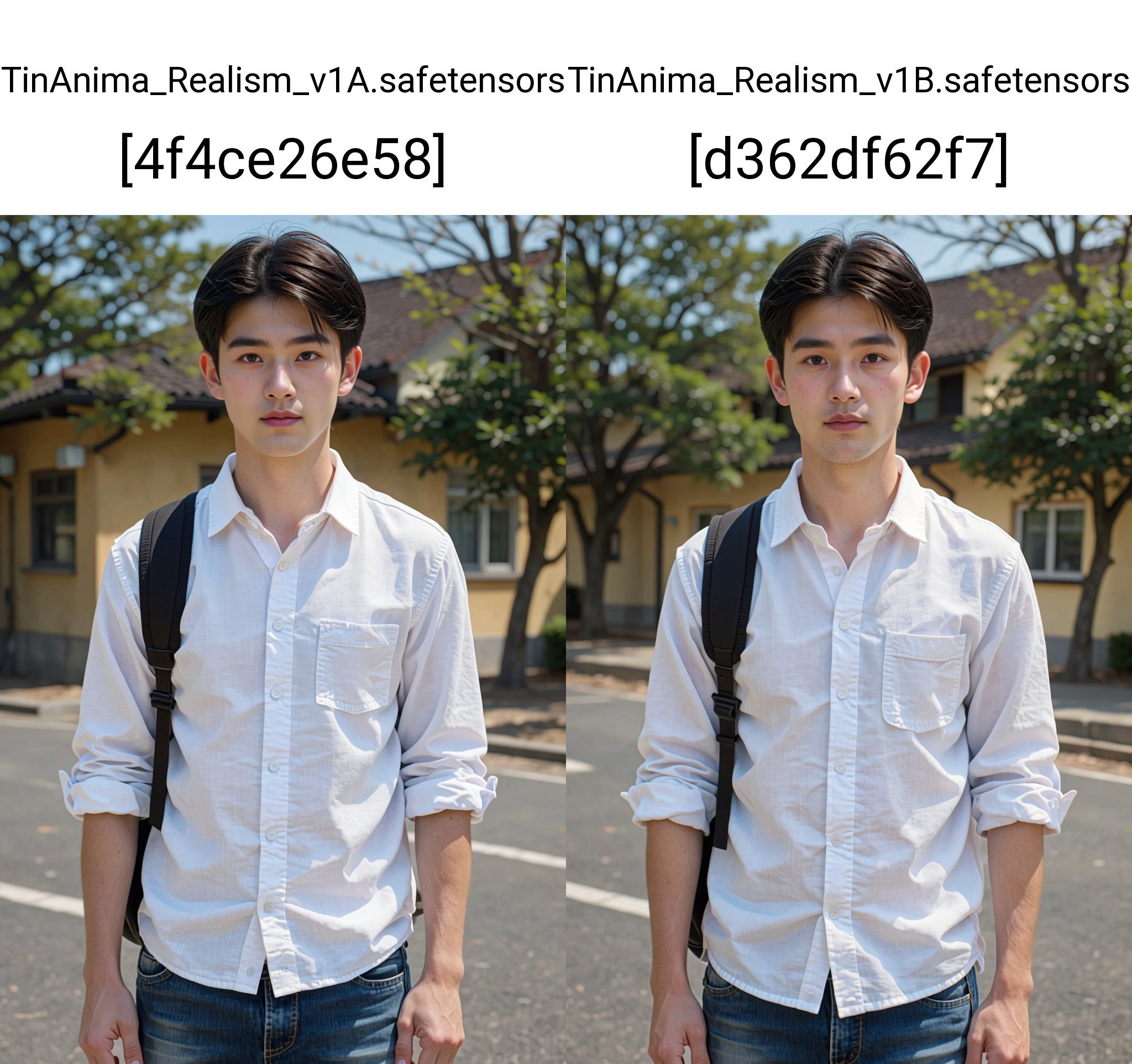 This is a photograph of a young Asian man standing outdoors on a sunny day. He has short,  dark hair and is wearing a whit...