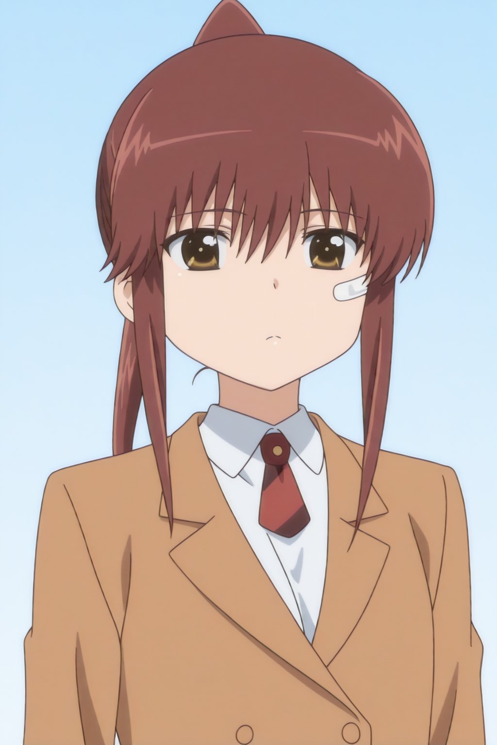 Riko Suminoe,  bbandaid on face,  buttons by reprinter on Tensor.Art