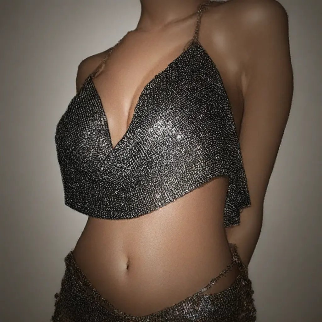 CR0PBR4,  metallic crop top,  deep cleavage by reprinter on Tensor.Art