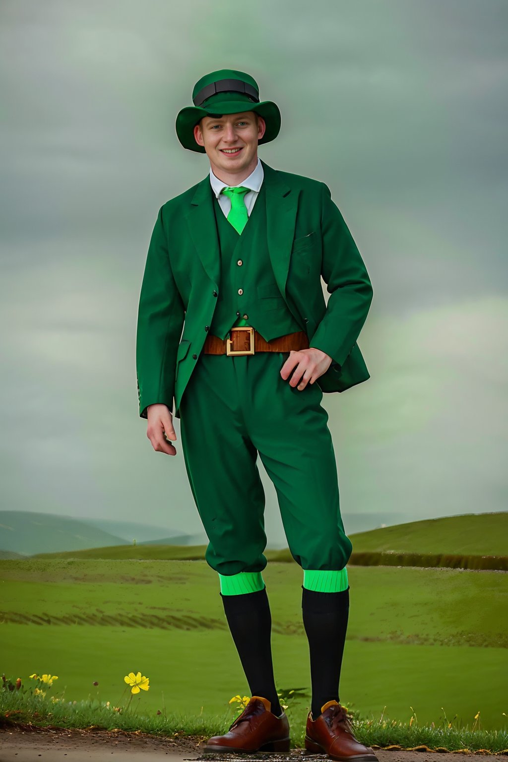 (Irish countryside),  four-leaf clover in the foreground,  outdoors by txhorn75 on Tensor.Art