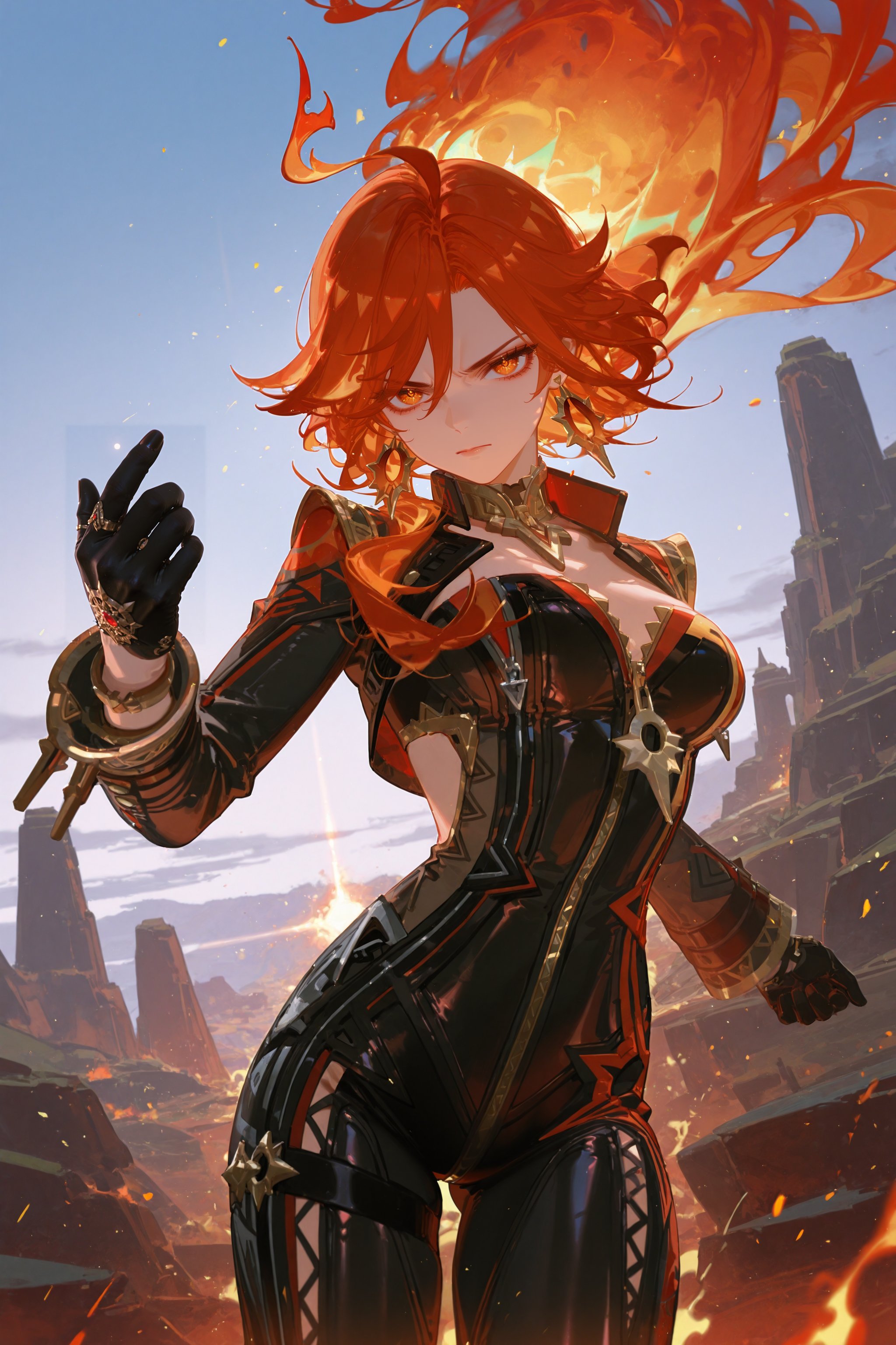 1girl,  mavuika \(genshin impact\),  sun earrings by okingjo on Tensor.Art