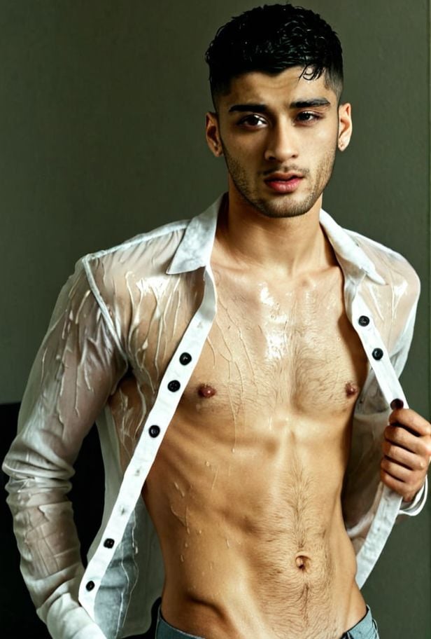 Zayn Malik a man ,  in a wet white shirt with all buttons opened,  pecs by HottiesnHotties on Tensor.Art