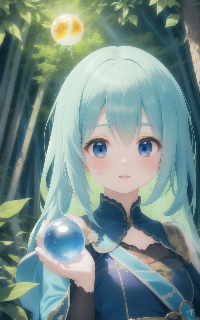 masterpiece, best quality, very detailed, detailed background, hyper sharp, realistic, bright crystal blue light sphere falling on a leaf, lightning, fire, zoom photo, forest background with bright splendor, beautiful woman, touching the sphere, with eyes radiant with light energy.<lora:EMS-459889-EMS:0.800000>