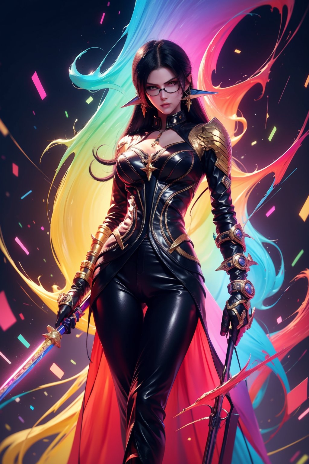 masterpiece,best quality,ultra high res,1girl,bayonetta,tashan,colorful,<lora:踏山听海【炫彩】:0.7>,