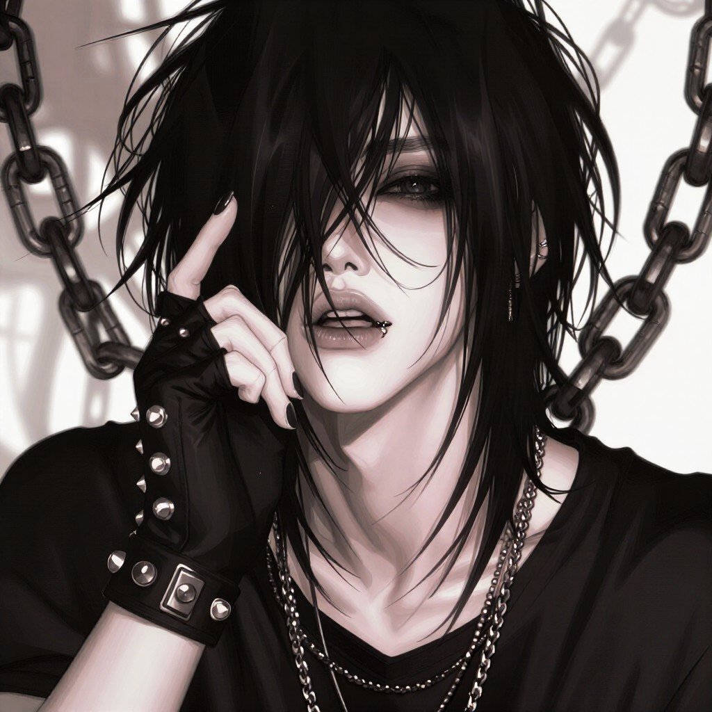omyobe. A digital illustration depicts a person with a stylized,  edgy aesthetic,  captured in a close-up by dollybeans on...