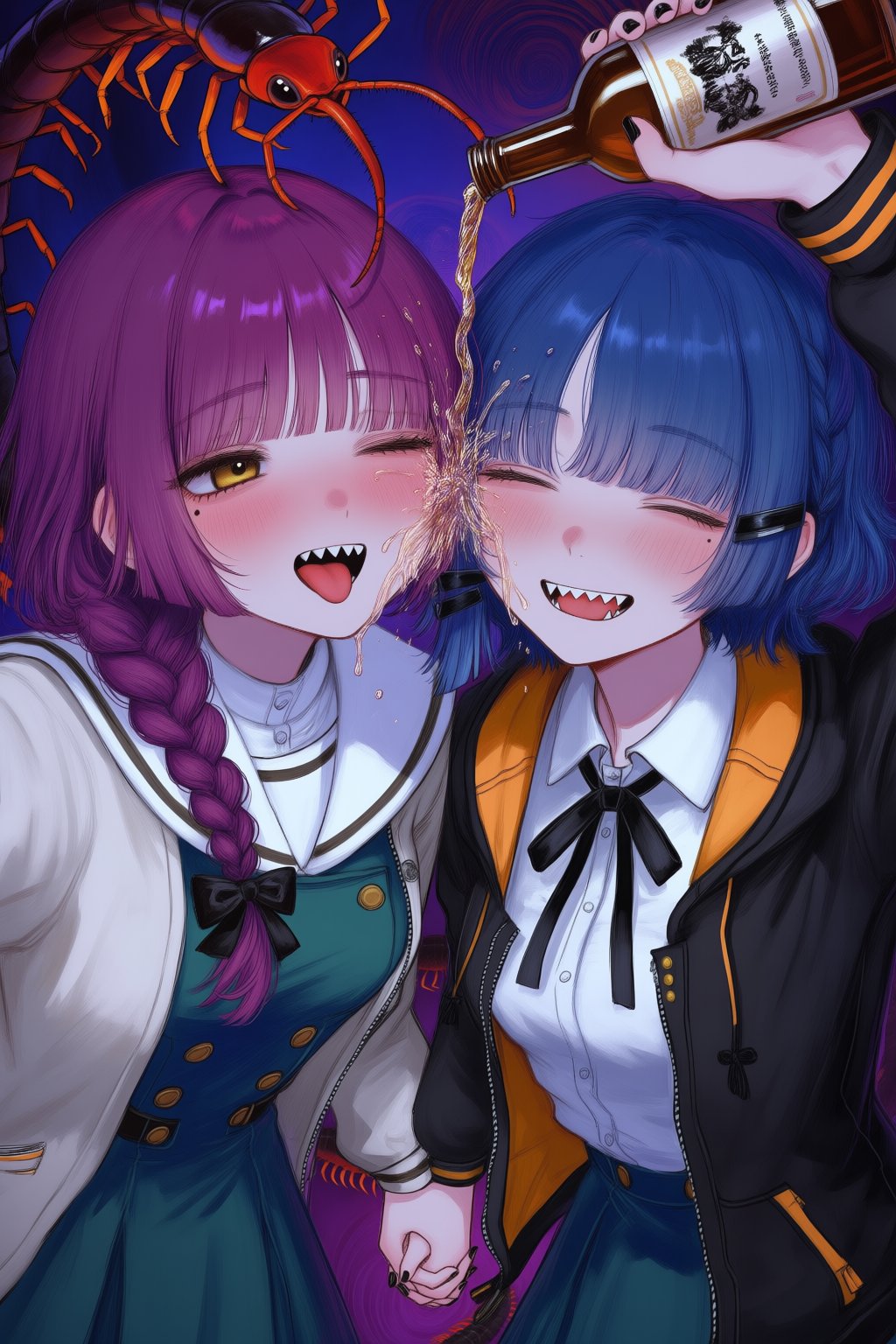 2girls,  black nails,  blue hair by Mexes on Tensor.Art