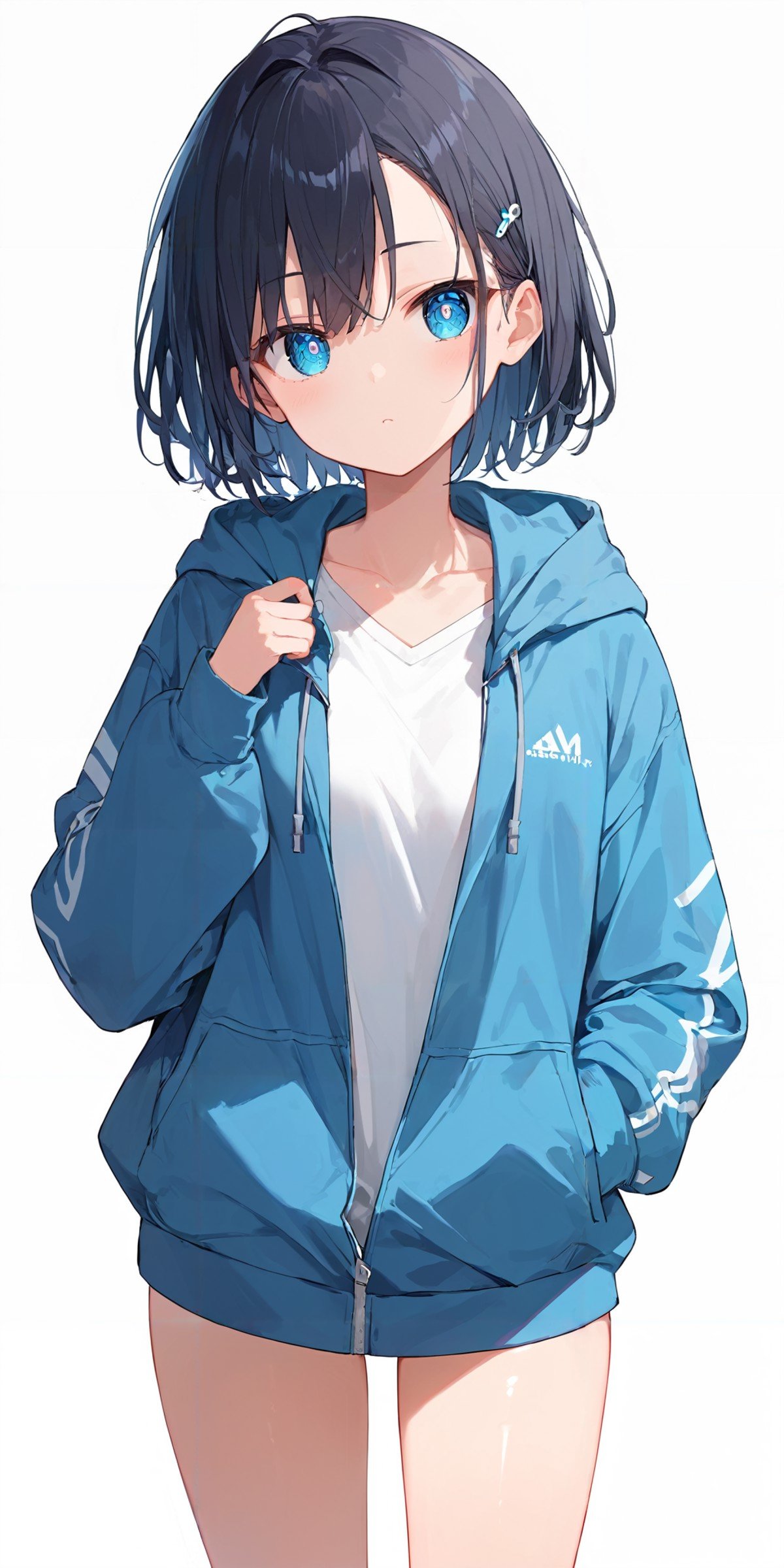 score_9, score_8_up, score_7_up,source_anime, high res image,masterpiece,best quality,girl,cute face,clear skin,shiny hair,ultra detailed eyes,simple background,<lora:hoodie_pony_V1.0:1>  jyojifuku, hoodie,jacket