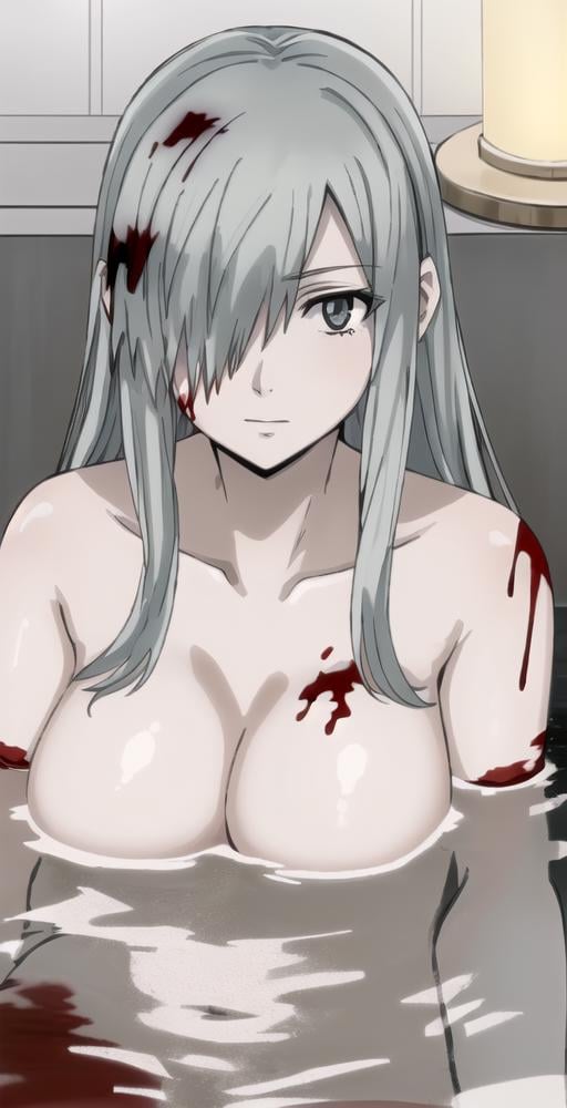 WBC, 1girl, solo, portrait, big breasts, bathroom, nude, in water, bathtub, in bath, ((((covered in blood)))), fine detail, perfect quality, good quality, masterpiece, HDR, UHD <lora:White Blood Cell:0.7>