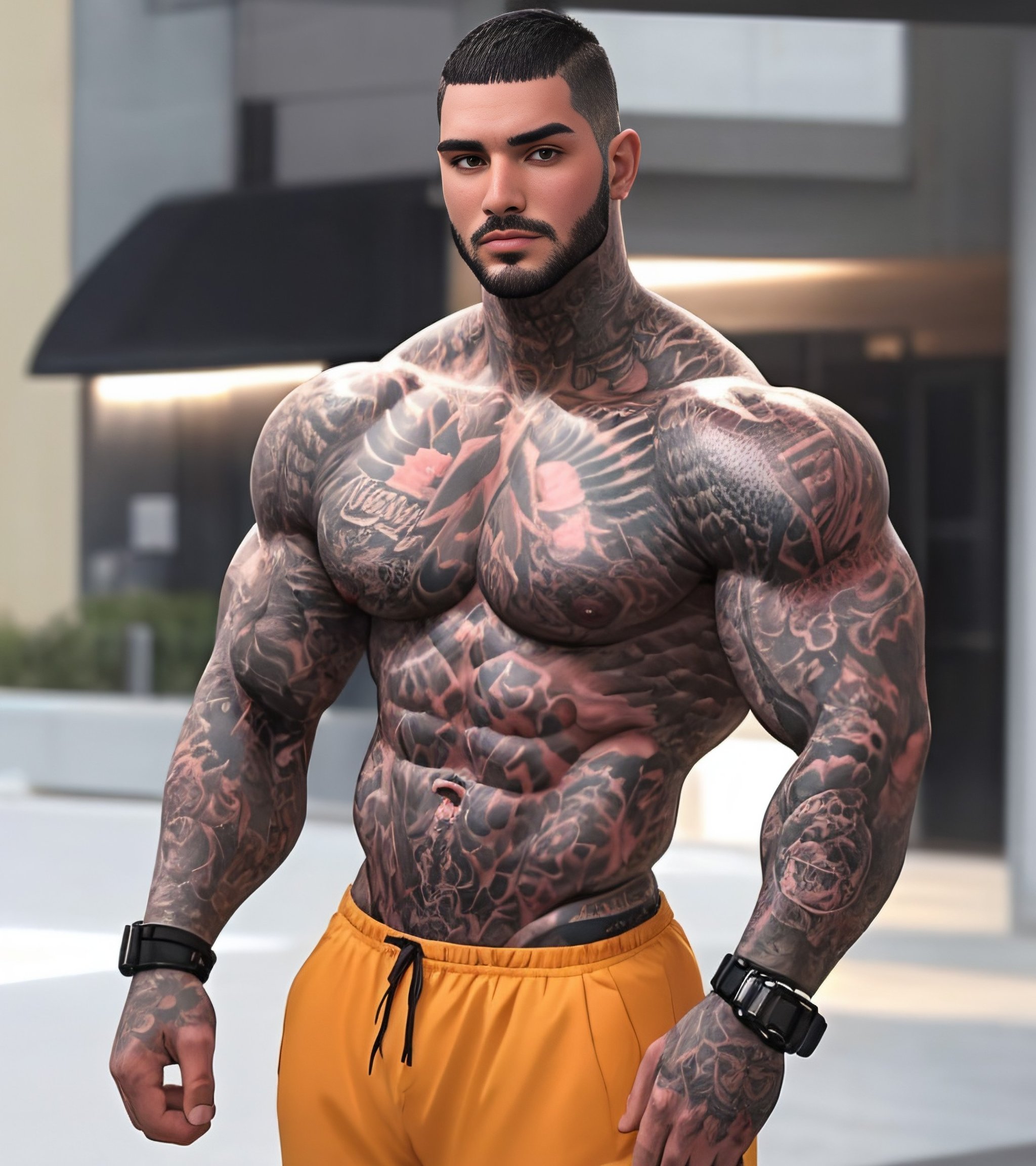 <lora:Male body tattoo:0.5>, 1boy (tatto:1.3) love, muscled, 