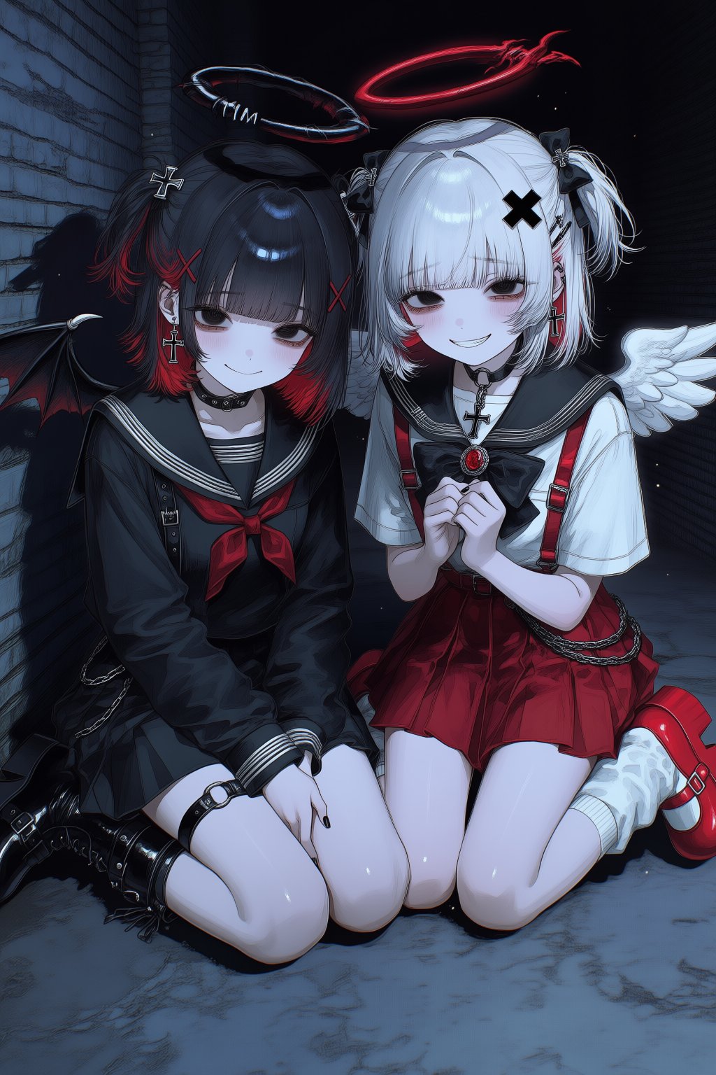 2girls,  multiple girls,  red halo by Mexes on Tensor.Art