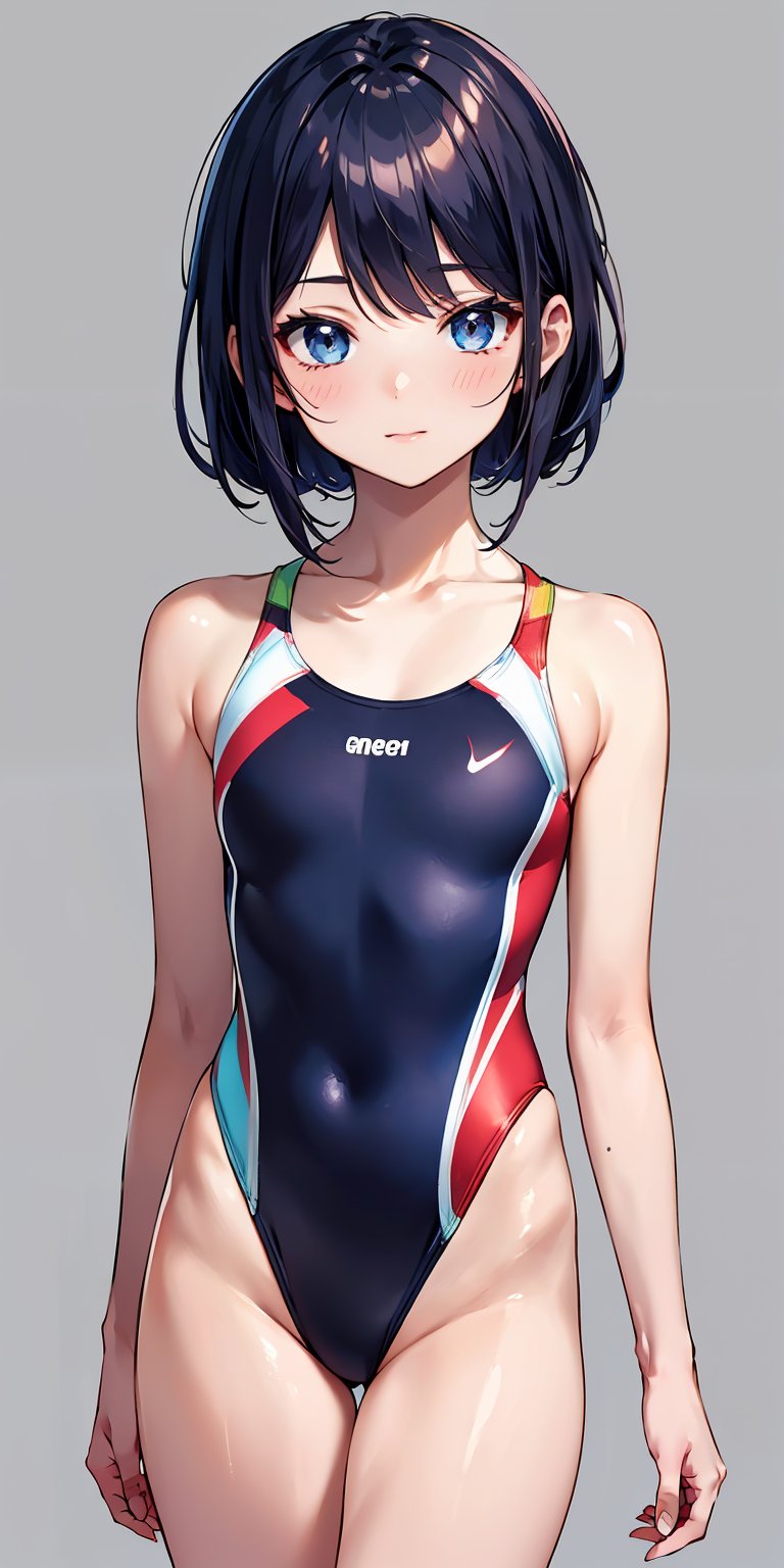 masterpiece,ultra-detailed,best quality,8K,illustration,cute face,clean skin ,shiny hair,girl,simple background ,  <lora:Competitive Swimsuit_SD_V1.2:0.7> competitive swimsuit