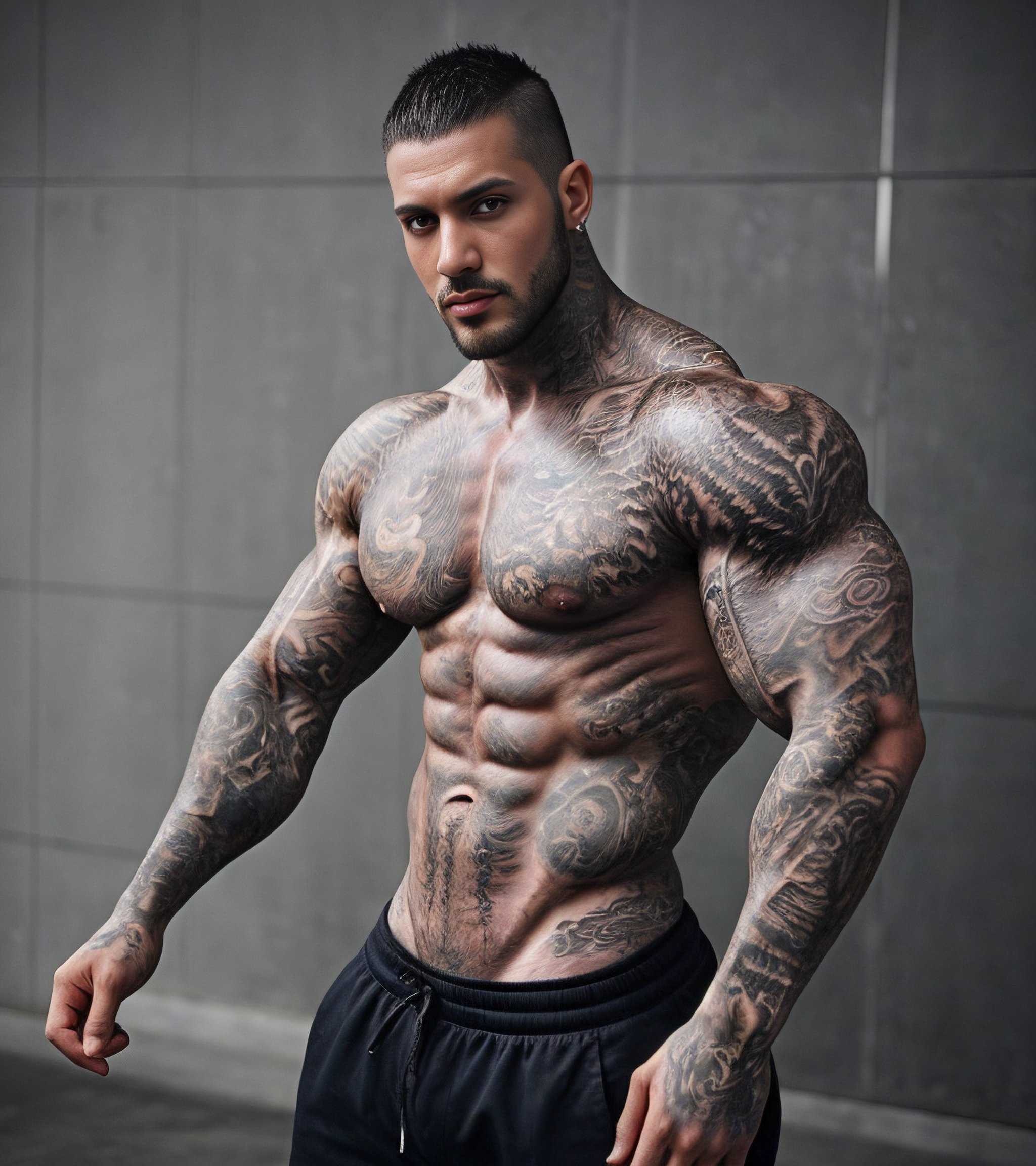 <lora:Male body tattoo:0.4>, 1male,  (tatto love,tatto dragon,tatto demons,tatto pegasus), body muscled, flexing muscle, (bluge)