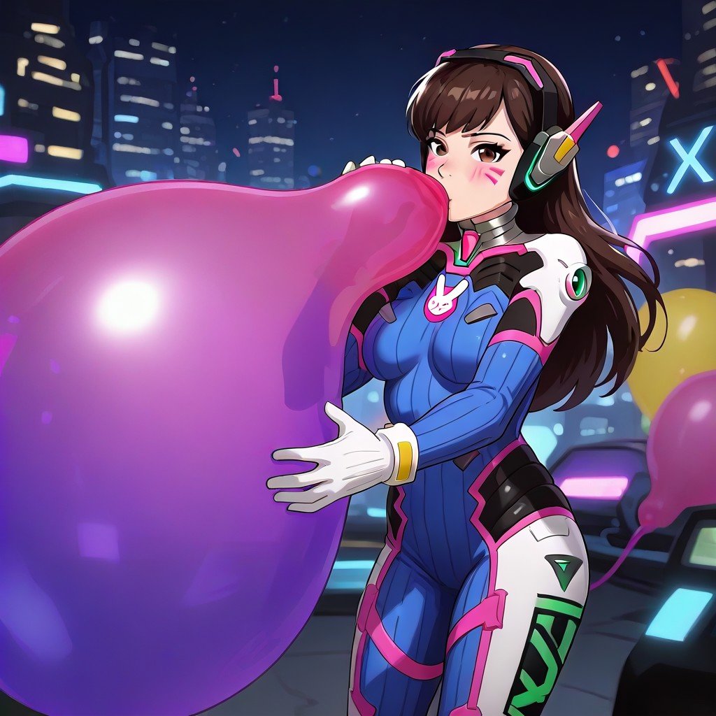 1girl,  d.va overwatch,  blowing red balloon by Loon_rider on Tensor.Art