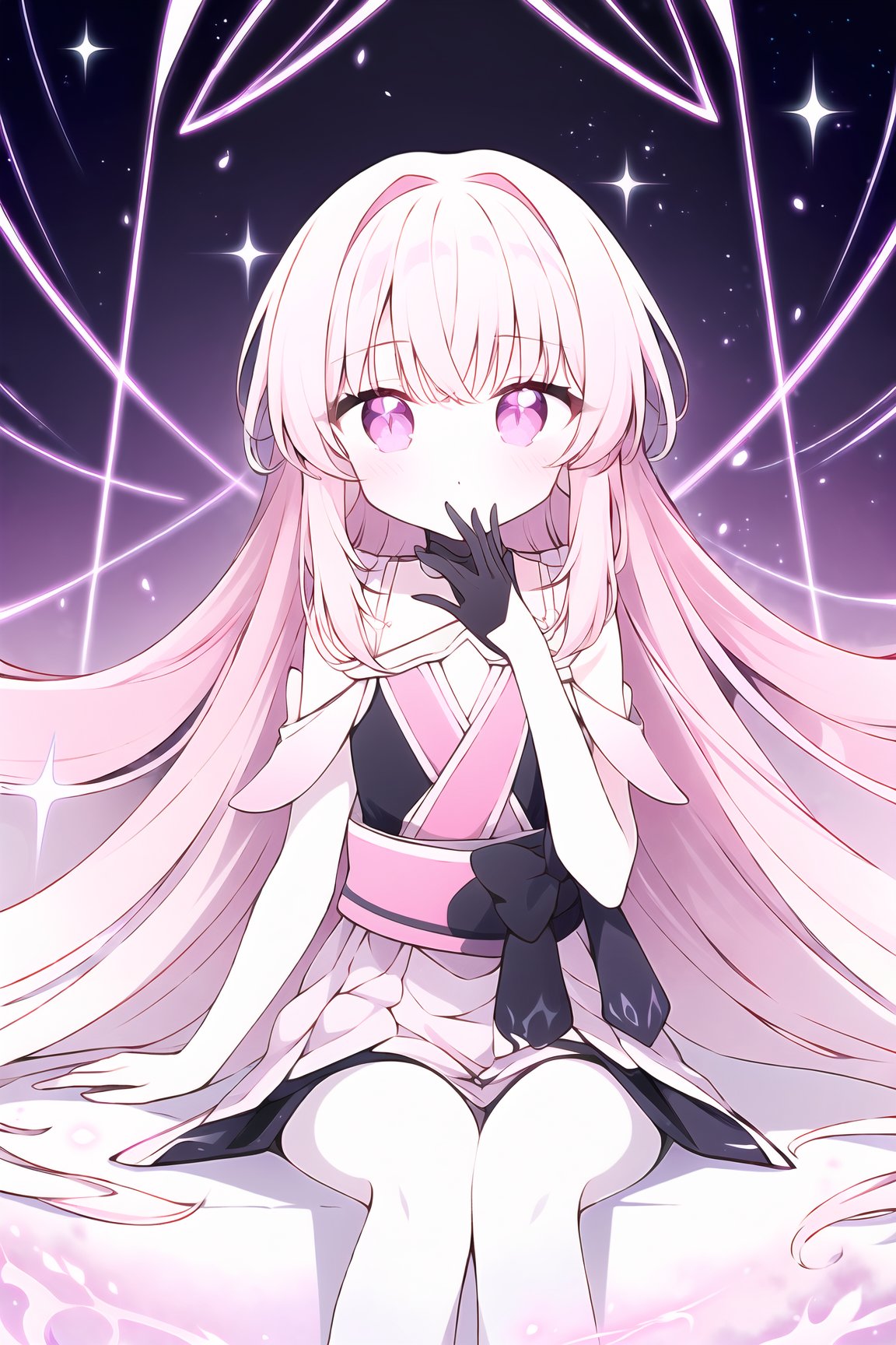A captivating,  dreamlike anime girl sitting in a surreal,  abstract landscape filled with rich shades of deep black by mi...
