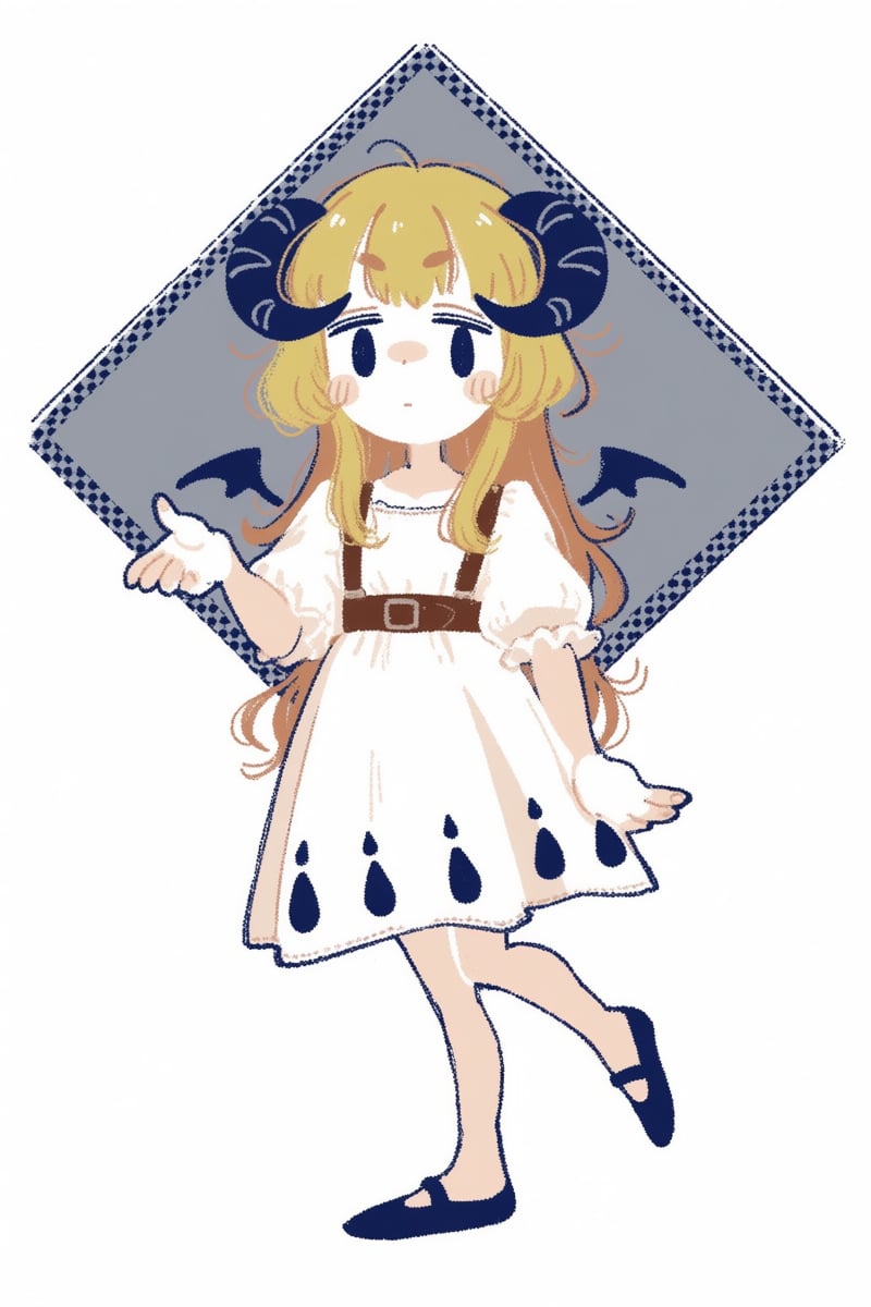 @jsslnst,  The image depicts a girl standing against a diamond-shaped background. The character has long,  wavy blonde hai...