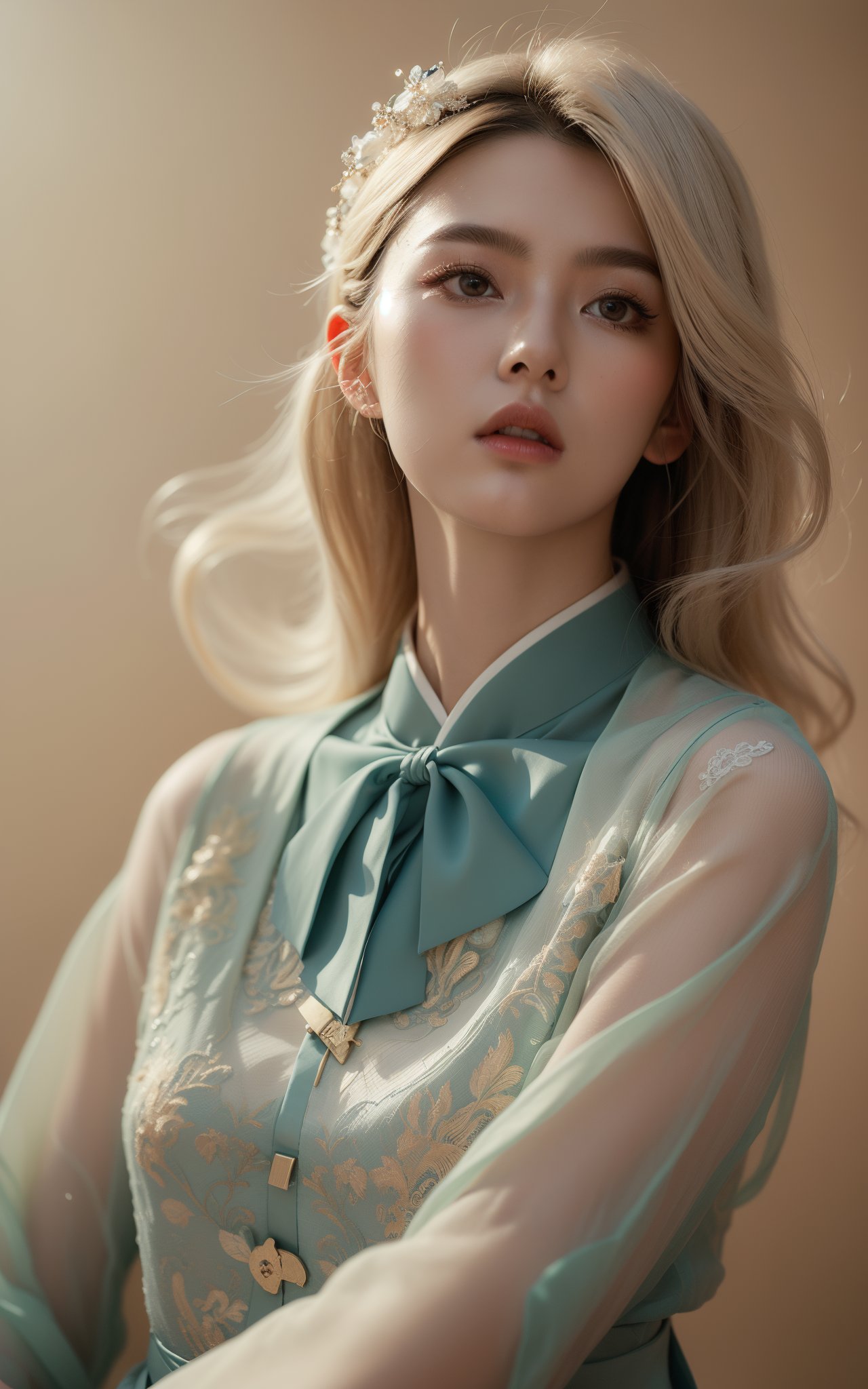 (masterpiece, top quality, best quality, official art, beautiful and aesthetic:1.2),cover art,(photo effect:1.5),girl,wearing hanfu,chinese_clothes,multidimensional,sgraffito,three colors,award winning,vintage,Breathtaking Vampiric very tall,long legs ([Lan:Aoife:3]:1.3),🤥,Necrophage,dressed in a very Traditional Band collar shirt from the Classical Antiquity,Jumping,she has Platinum hair,cinematic,contest winner,Ribbons,pixiv,Embossing,Vibrant Color,rich color,Plain white background,concept art,Highres,dmt,dreamy magical atmosphere,highly detailed,Classicism Art,