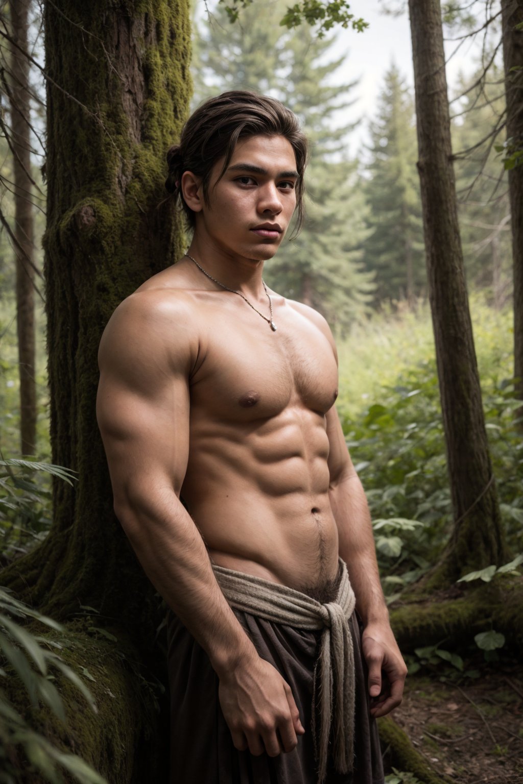 (1boy), 21yo male native Canadian, Anishnabai, Indigenous, traditional native clothing, slender fit body, big pouty lips, outside with nature, long tied back hair, rustic Canadian wilderness, native teepee, RAW photo, dreamy soft focus, detailed photo, gorgeous, shallow depth of field, bokeh, hyper detailed photorealistic life-like accurate proportional 8k sharp focus, (selective focus:0.6) <lora:more_details:0.5> <OverallDetail>