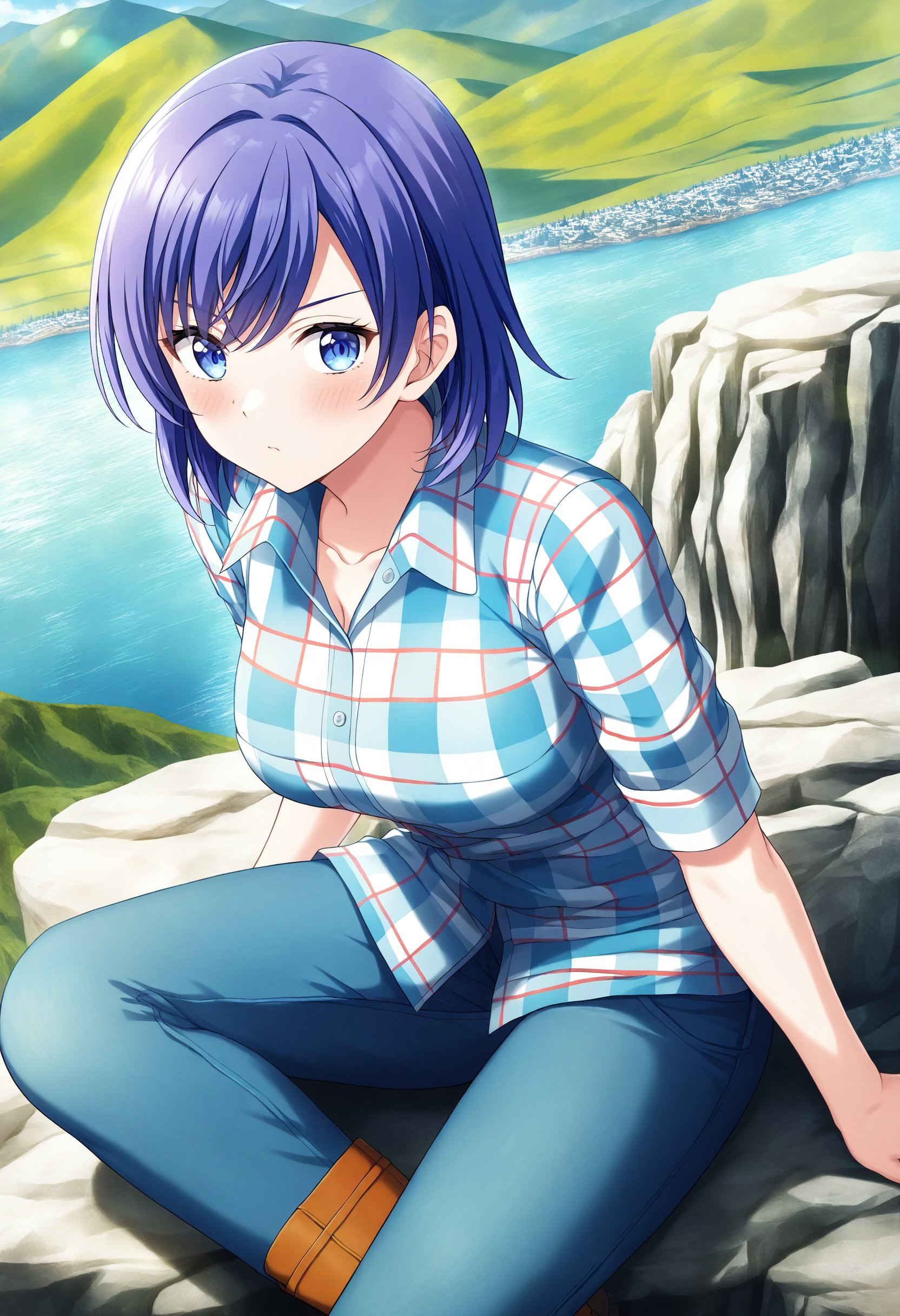 1girl,  solo,  plaid flannel shirt by Vegs on Tensor.Art
