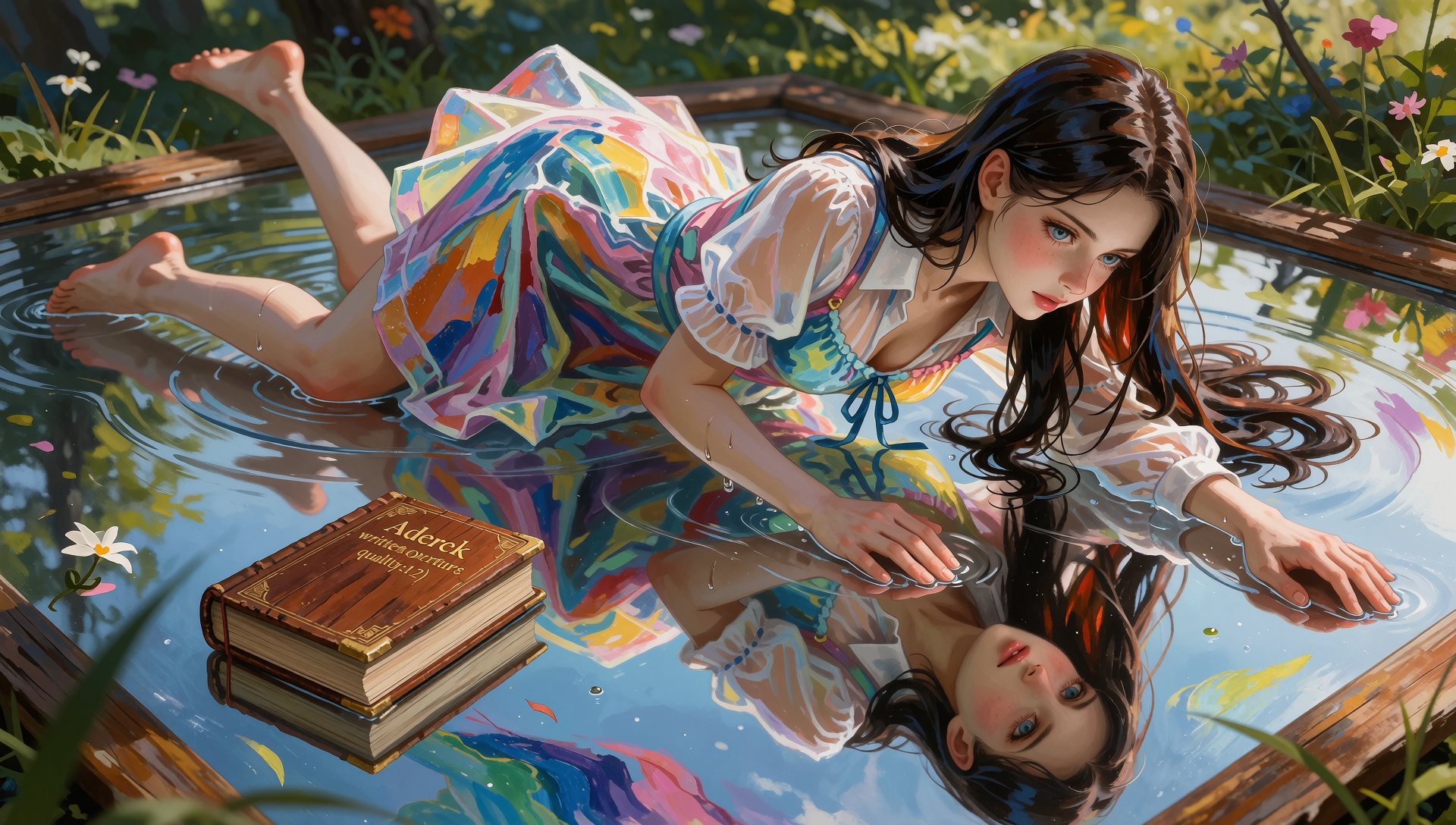 Anna Matejnka passes through a water mirror,  action,  dynamic pose by Aderek514 on Tensor.Art
